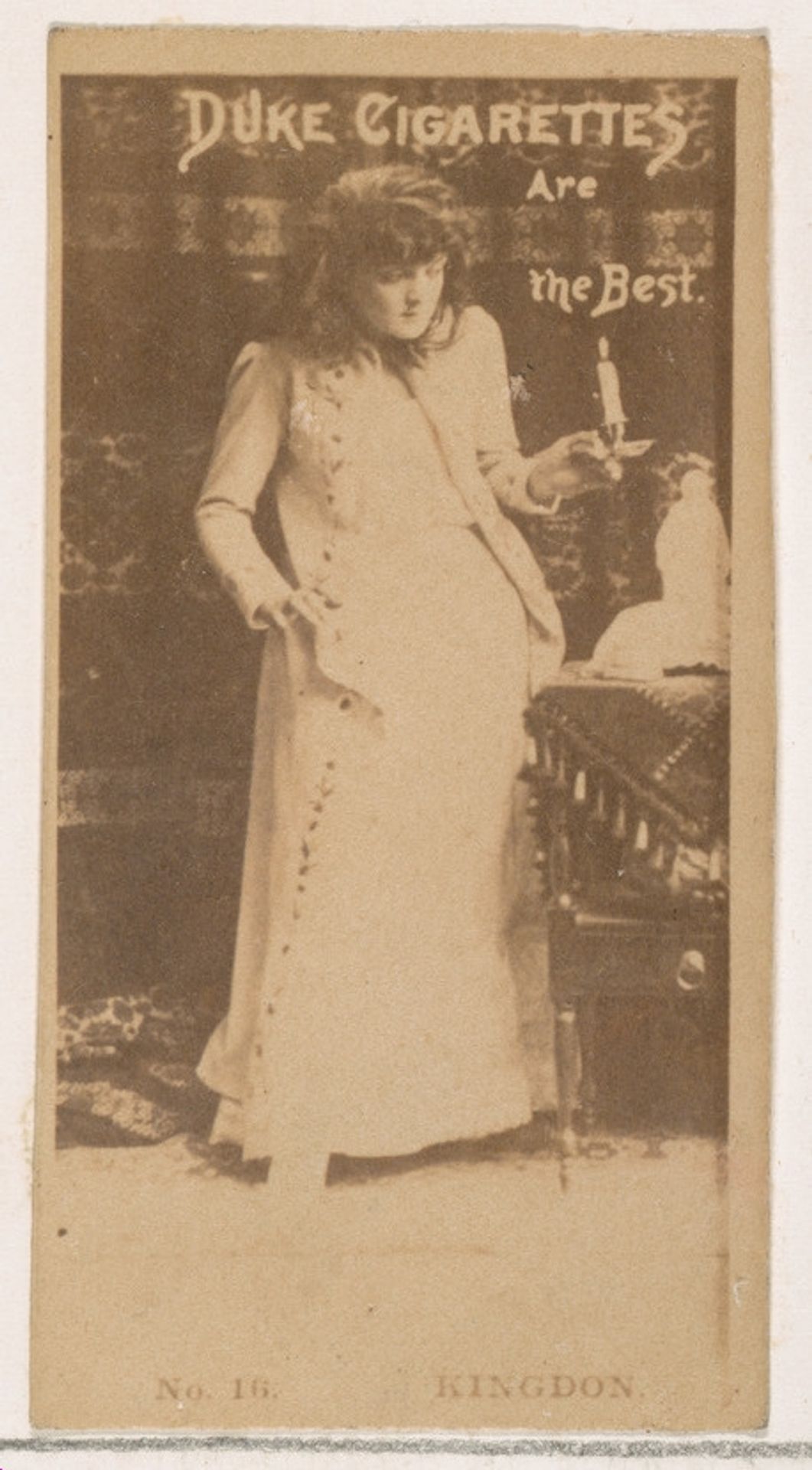 Card Number 16, Edith Kingdon, from the Actors and Actresses series (N145-2) issued by Duke Sons & Co. to promote Cross Cut Cigarettes by W. Duke, Sons & Co.