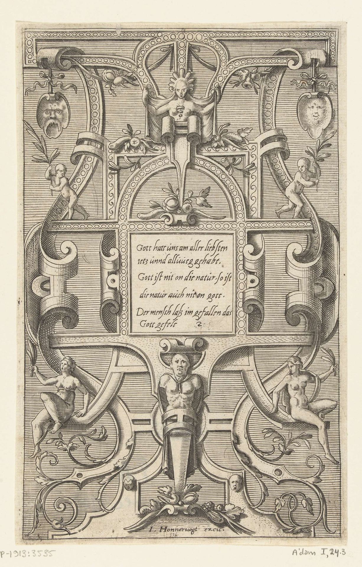 Rolwerkomlijsting met onderaan een herme by Anonymous