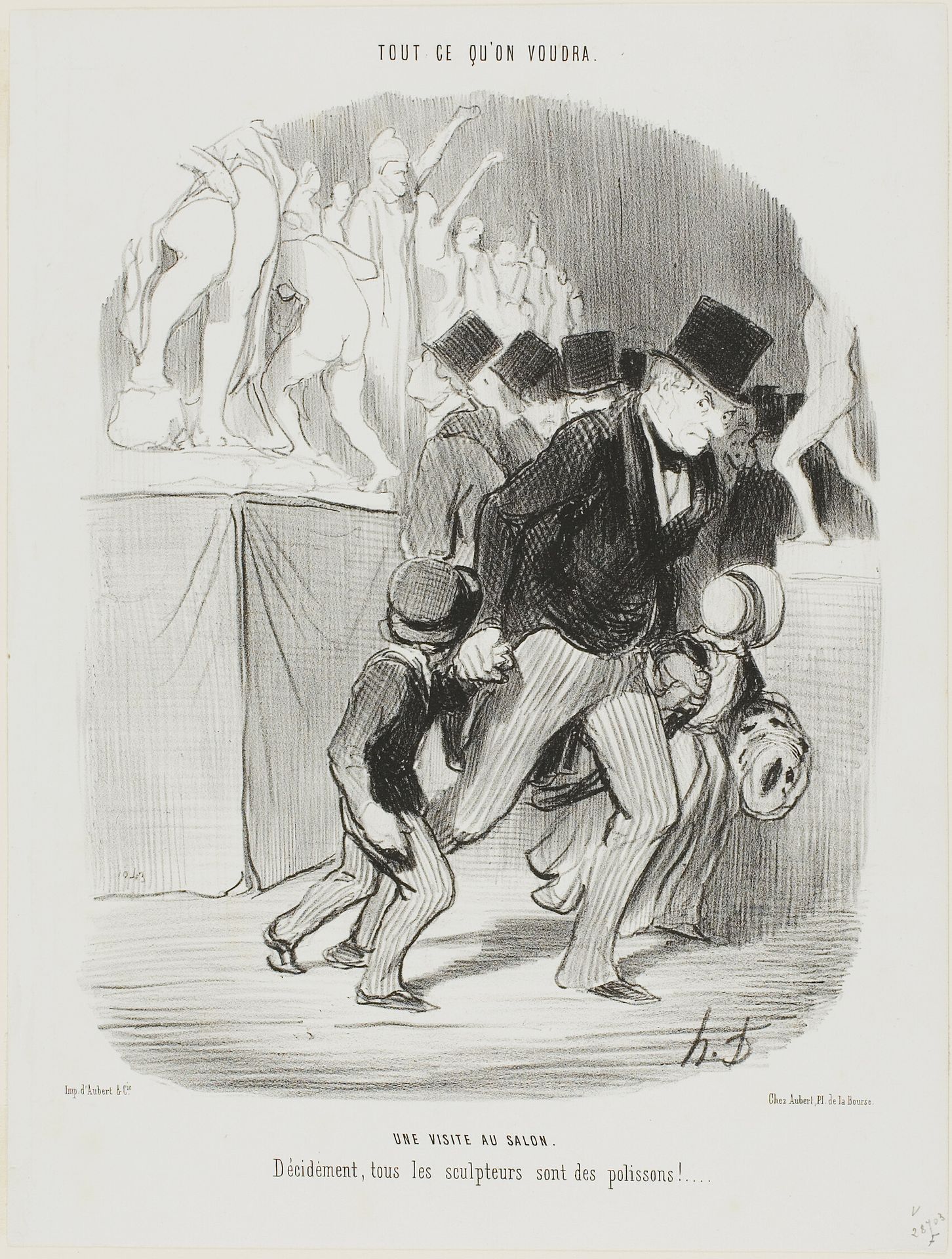 A Visit to the Salon. Obviously all the sculptors are a naughty bunch, plate 1 from Tout Ce Qu'on Voudra by Honoré Daumier