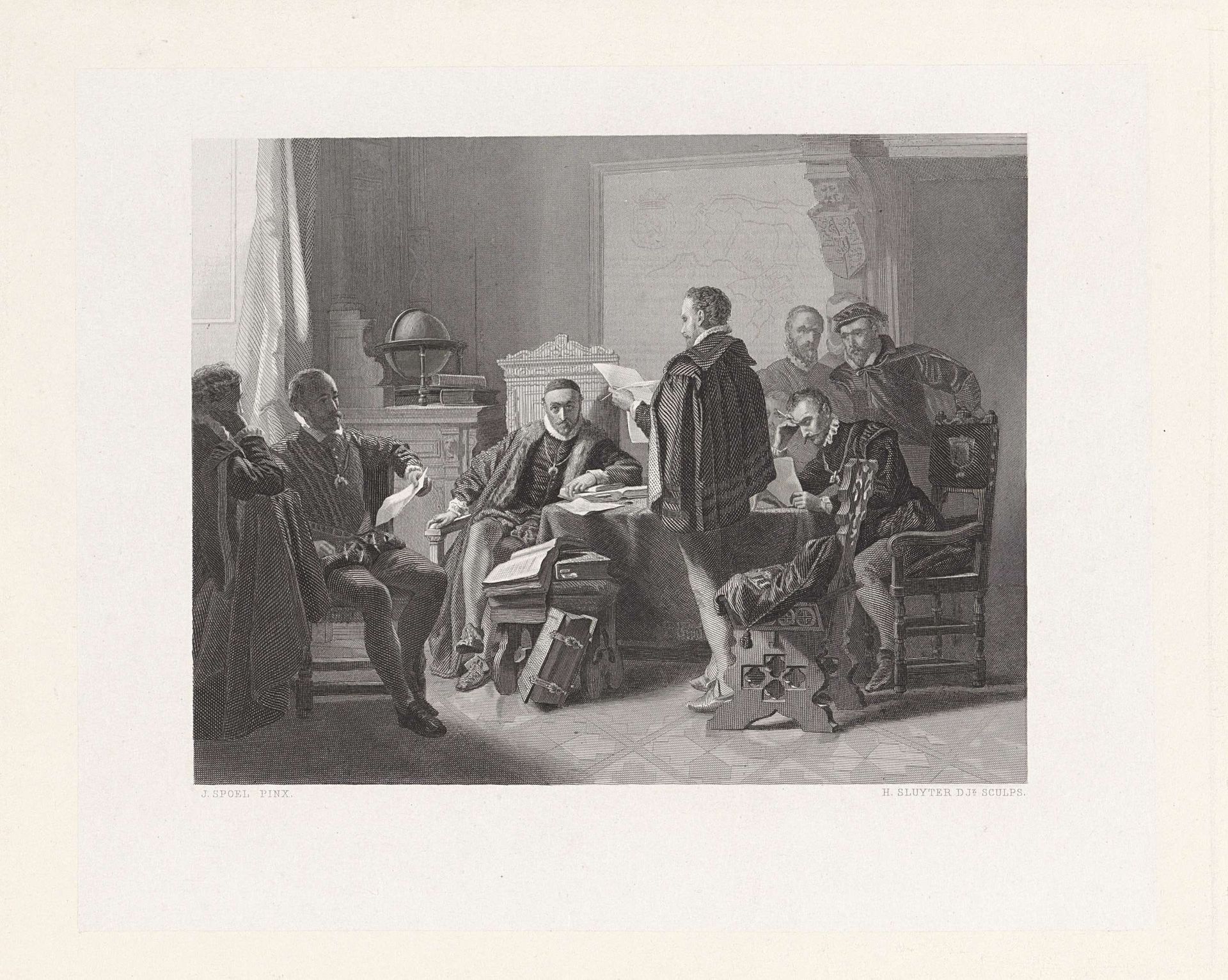 Filips van Marnix, heer van Sint-Aldegonde, leest zijn Wilhelmuslied voor aan Willem I (prins van Oranje) by Hendrik D. Jzn Sluyter