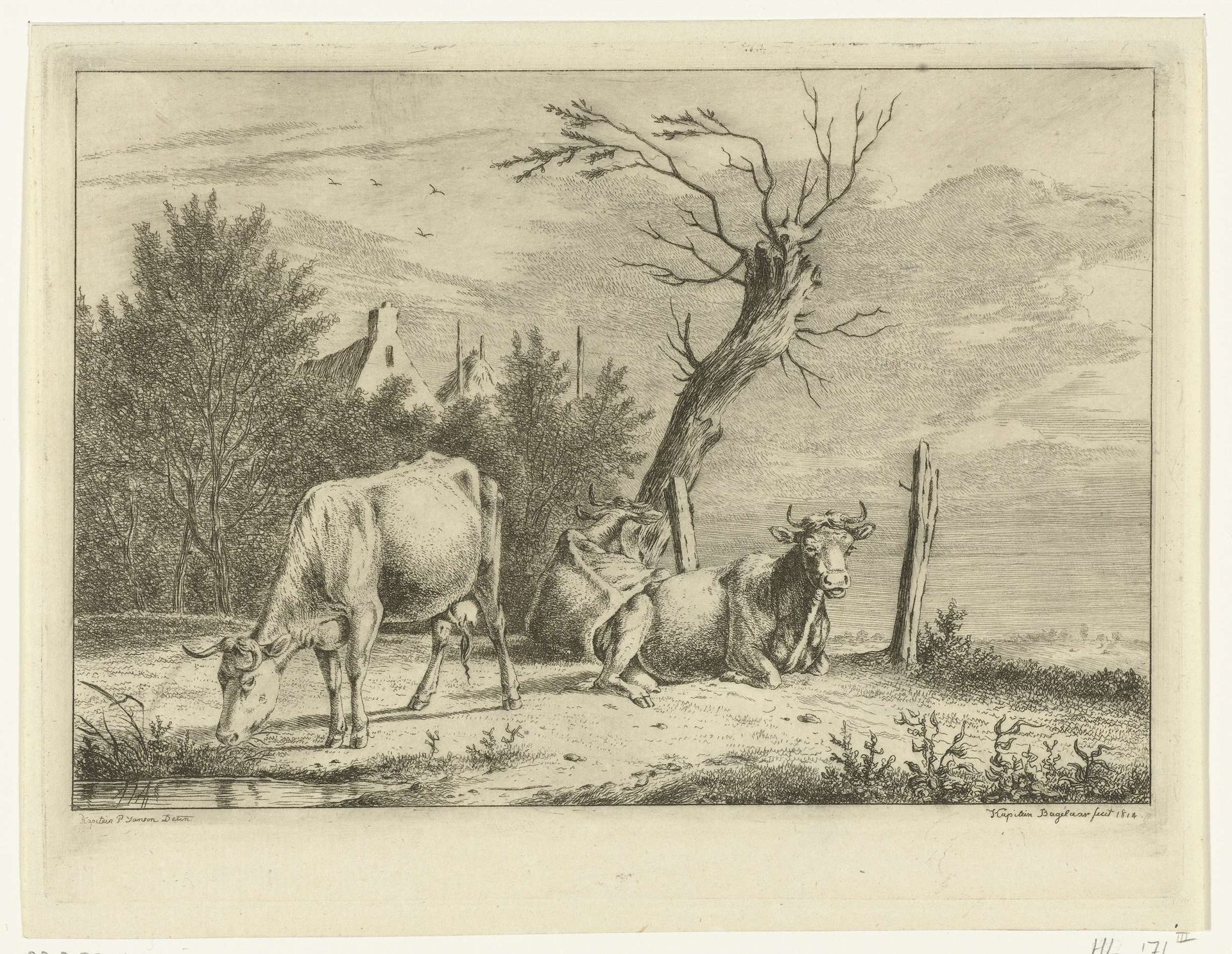 Drie koeien bij een wilg by Ernst Willem Jan Bagelaar