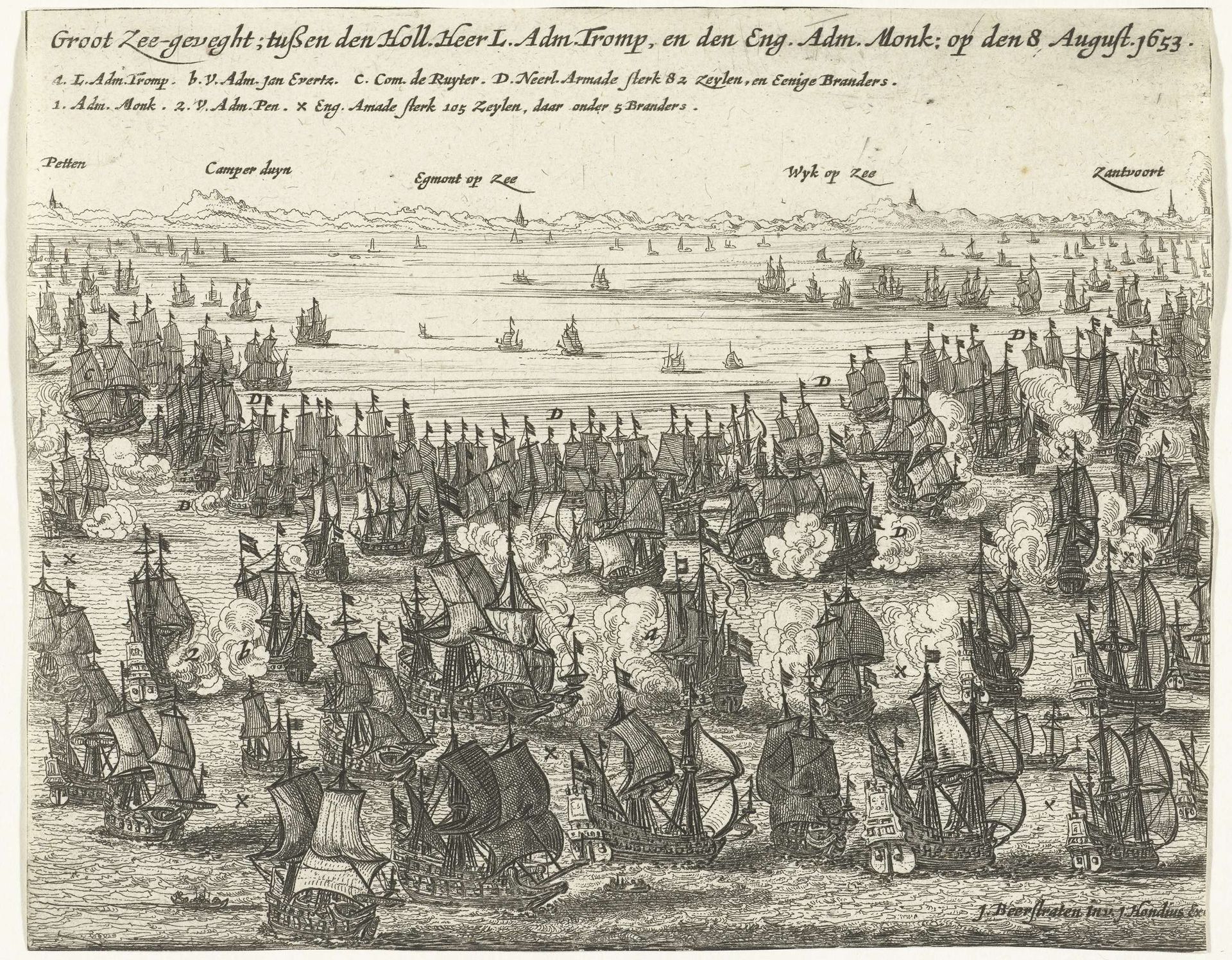 Zeegevechten voor de Hollandse kust tussen de Staatse vloot onder Tromp en de Engelse vloot onder Monck, 1653 by Anonymous