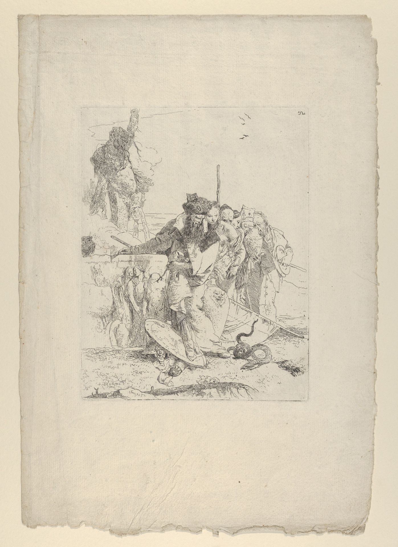 Six people watching a snake, from the Scherzi by Giovanni Battista Tiepolo
