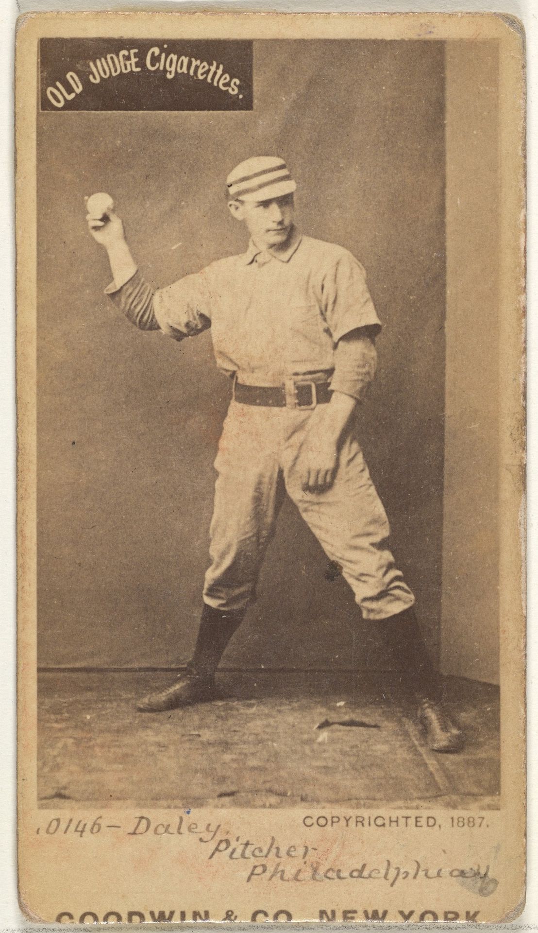 Edward M. Daily, Pitcher, Philadelphia, from the Old Judge series (N172) for Old Judge Cigarettes by Goodwin & Company