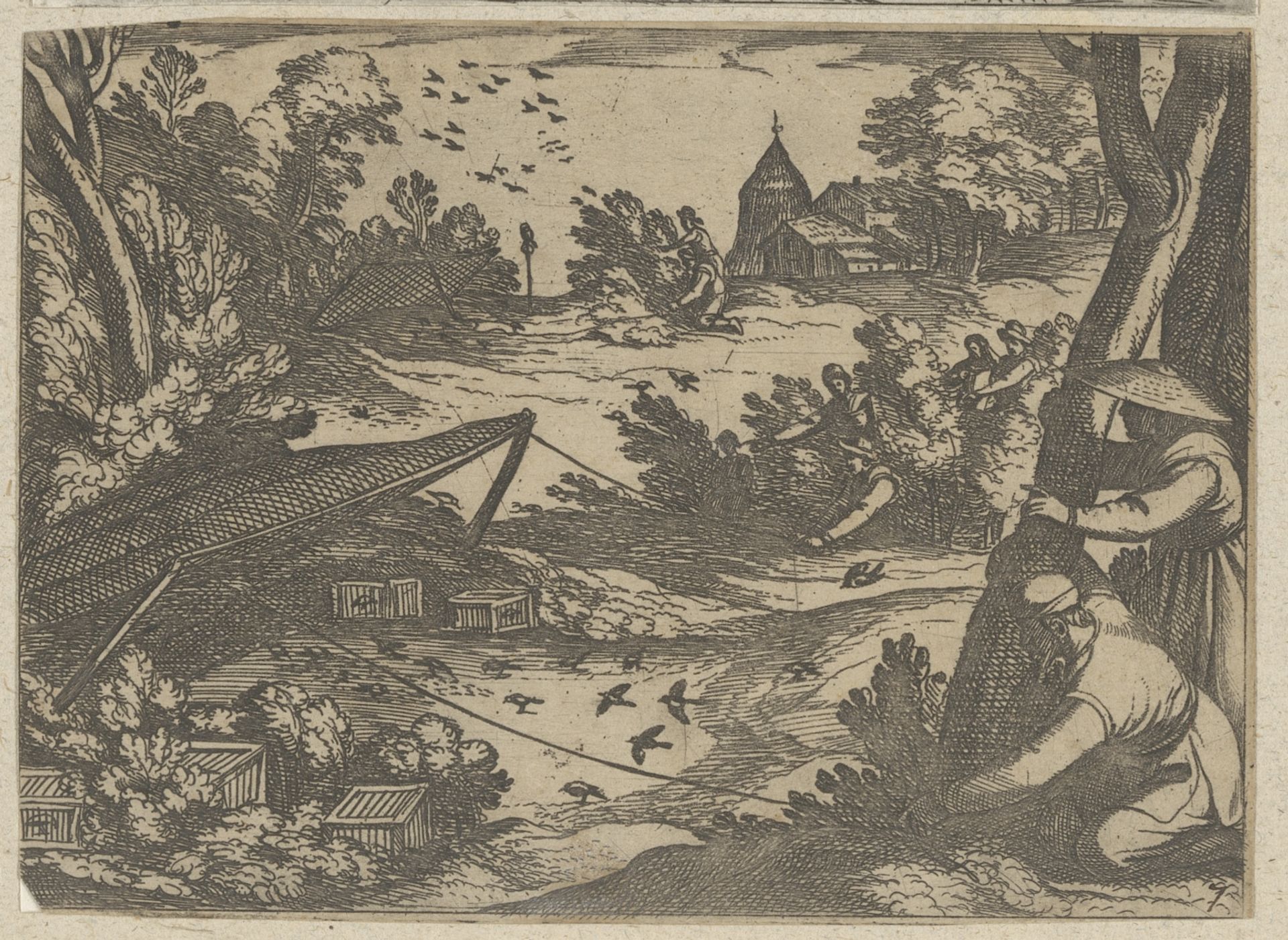 Jagers houden vogelvallen in de gaten by Antonio Tempesta