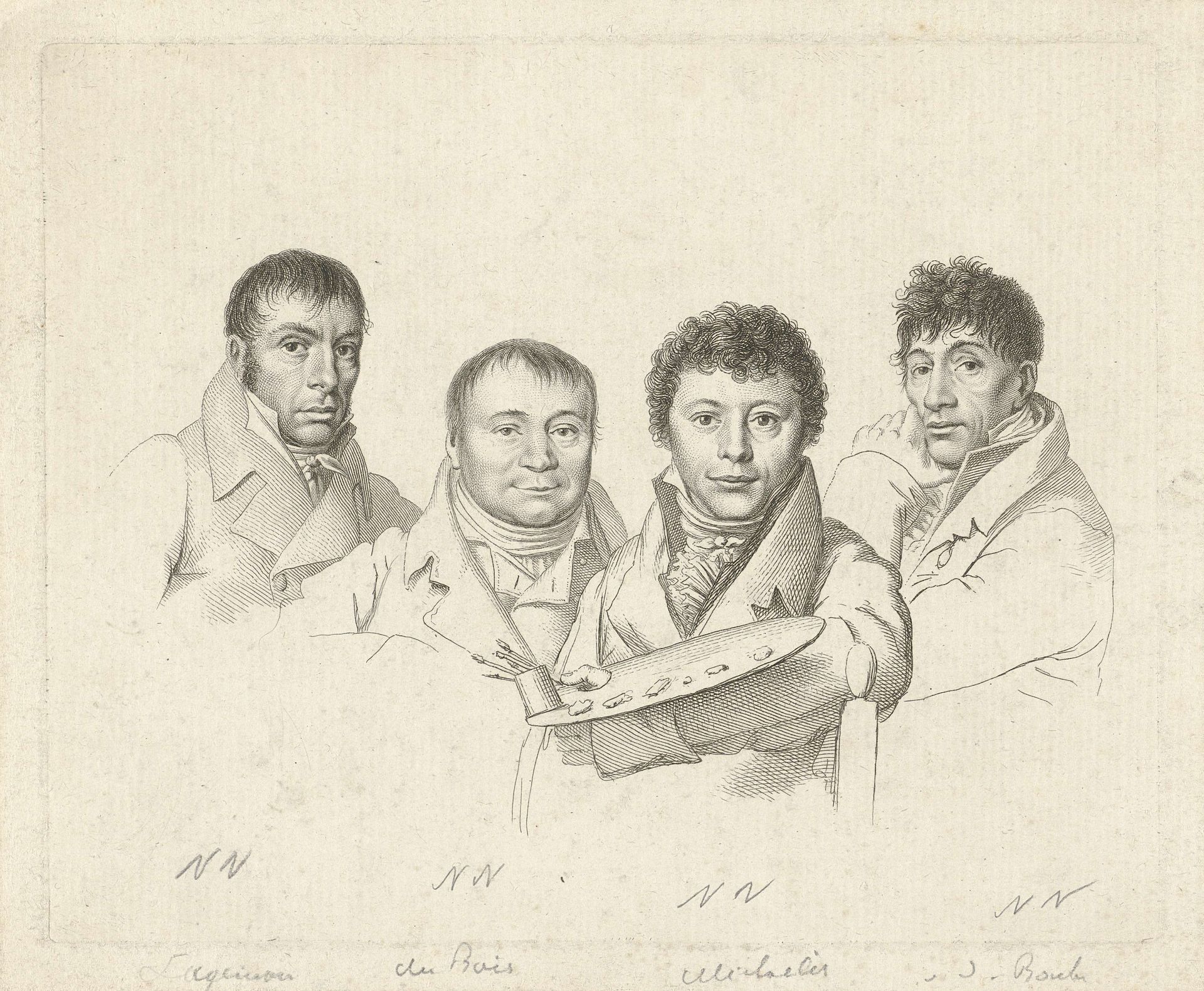 Portretten van H. Lageman, Ch. Dubois, G.J. Michaëlis en A. van den Bos by Jacob Ernst Marcus