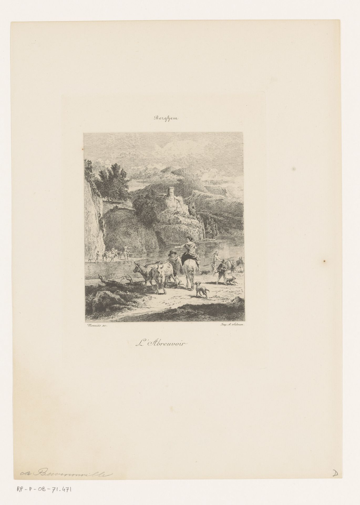 Herders en reizigers bij een rivier by Louis Monziès
