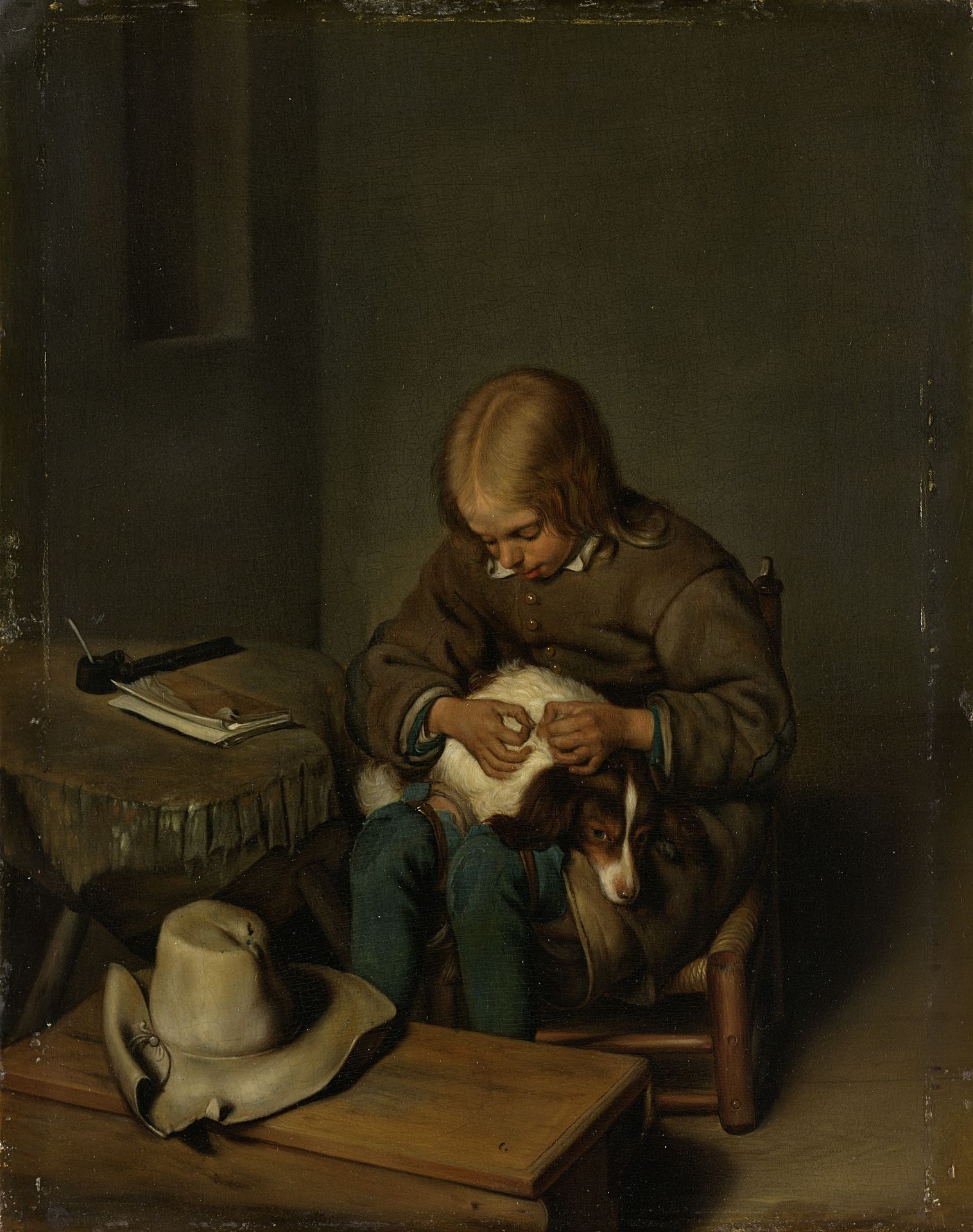 Boy Fleaing a Dog by Gerard ter (II) Borch
