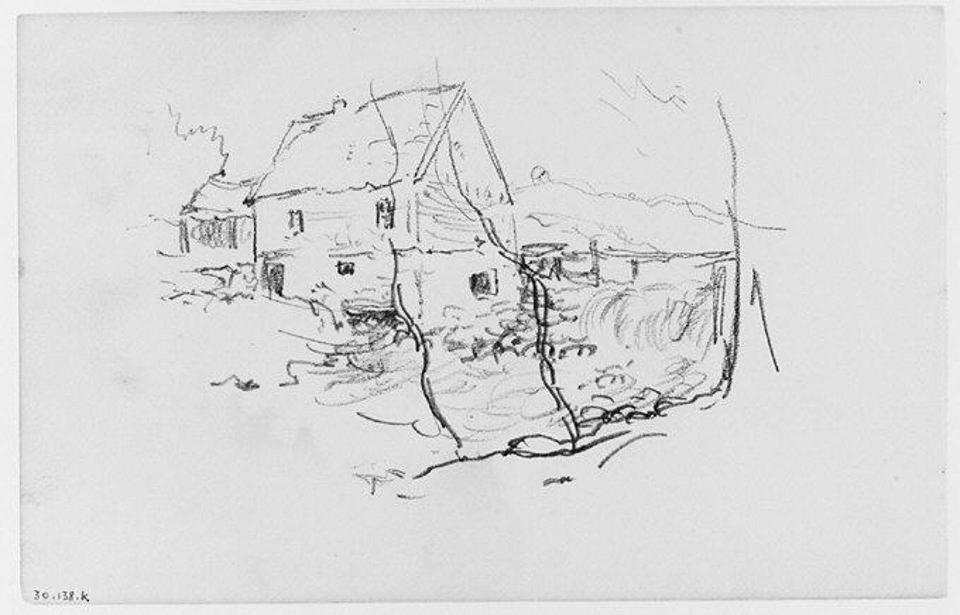 View of House by Waterfall (from Sketchbook) by Henry Ward Ranger
