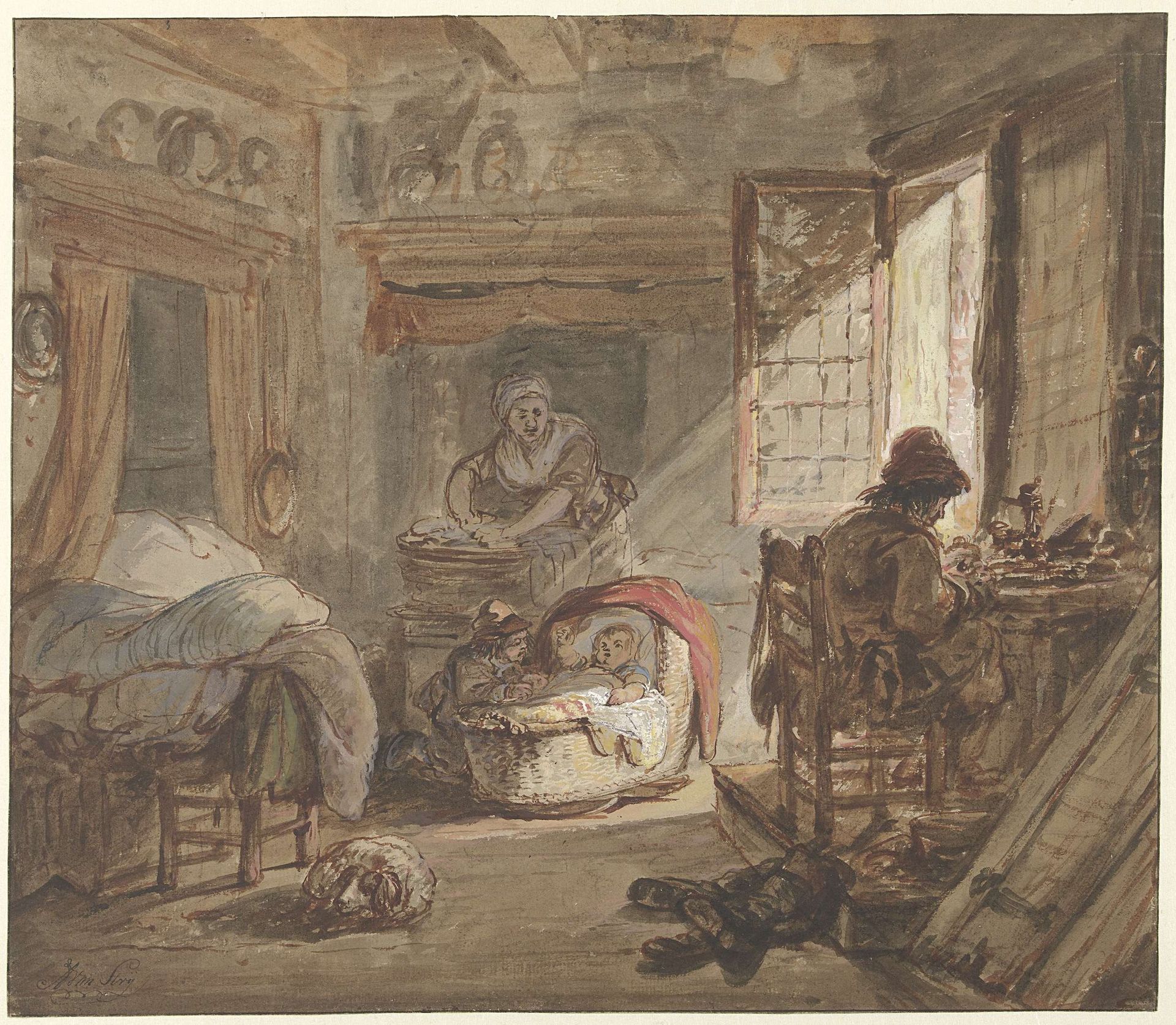 Interieur met familie by Abraham van Strij