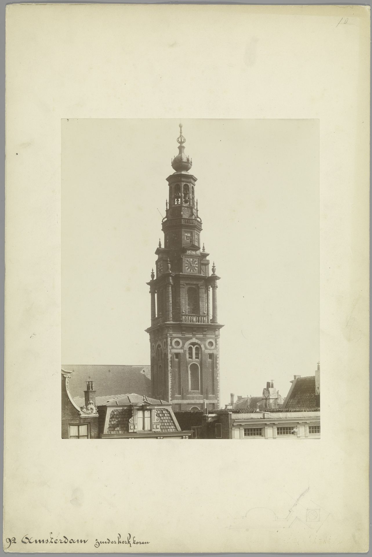 Gezicht op de toren van de Zuiderkerk te Amsterdam by Johannes Gerardus Kramer