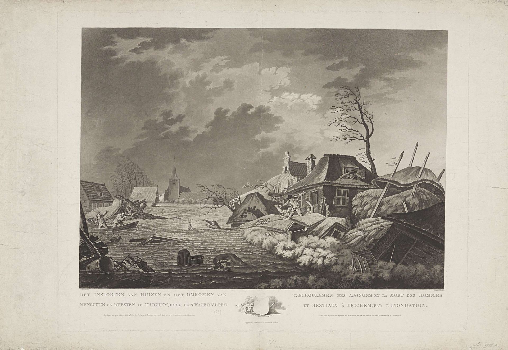 Het Instorten van Huizen en het Omkomen van Menschen en Beesten te Erichem, door den Watervloed / L'Ecroulemen des Maisons et la Mort des Hommes (...) by A. Lutz