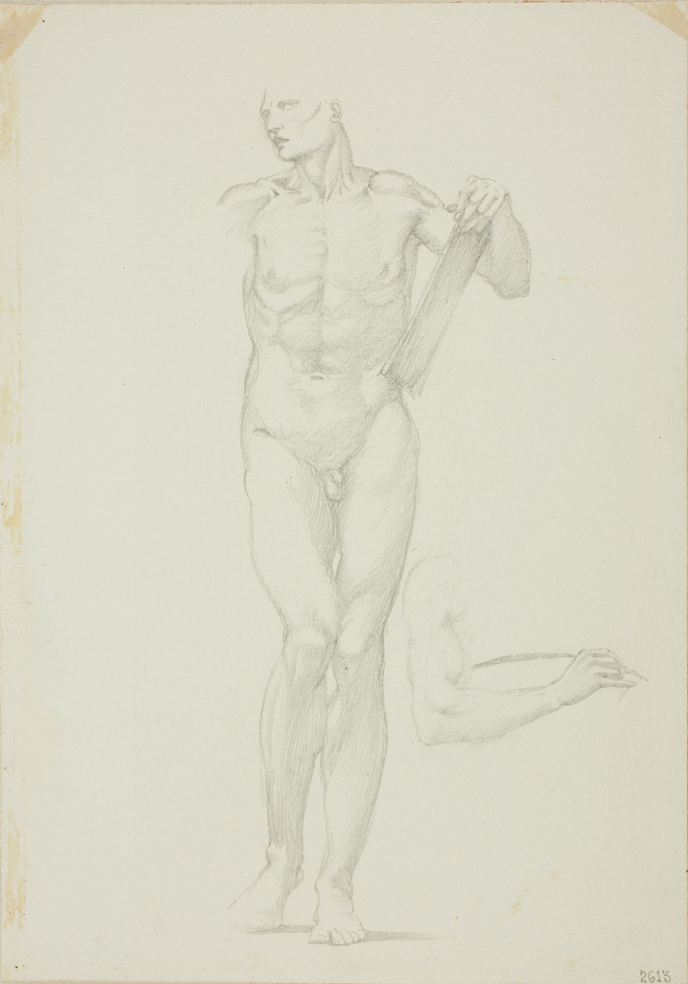 Standing Male with Tablet; separate sketch of right arm by Edward Burne-Jones
