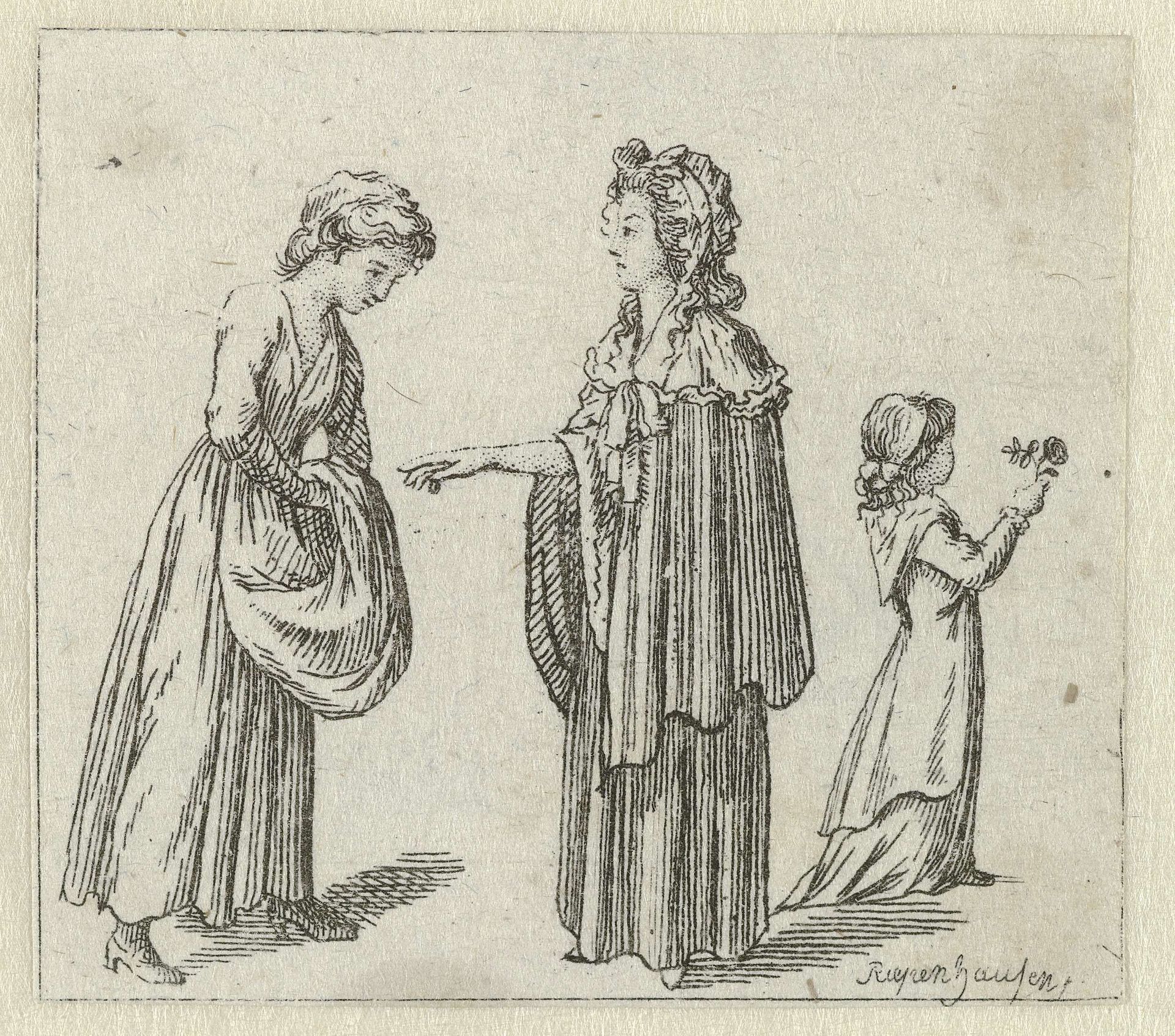 Habillemens de Leipsic. ca. 1785-1786: twee vrouwen en een meisje by Ernst Ludwig Riepenhausen