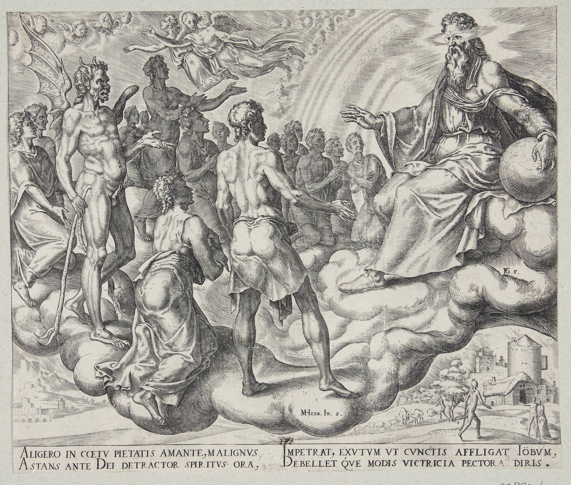 The son's of god, Satan, amongst them, present themselves before the Lord by Philips Galle