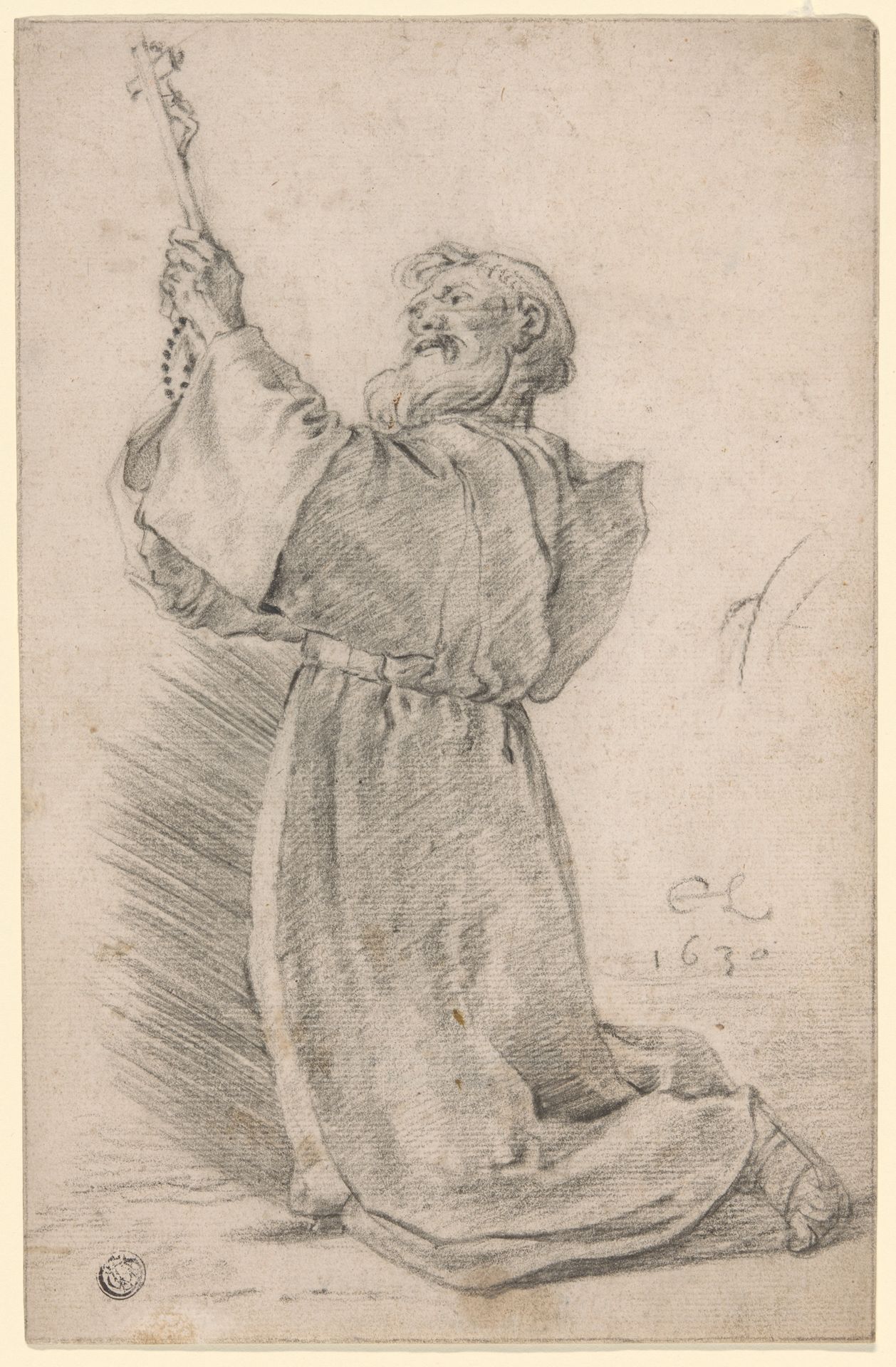 Kneeling Monk Holding a Crucifix by Cornelis Saftleven