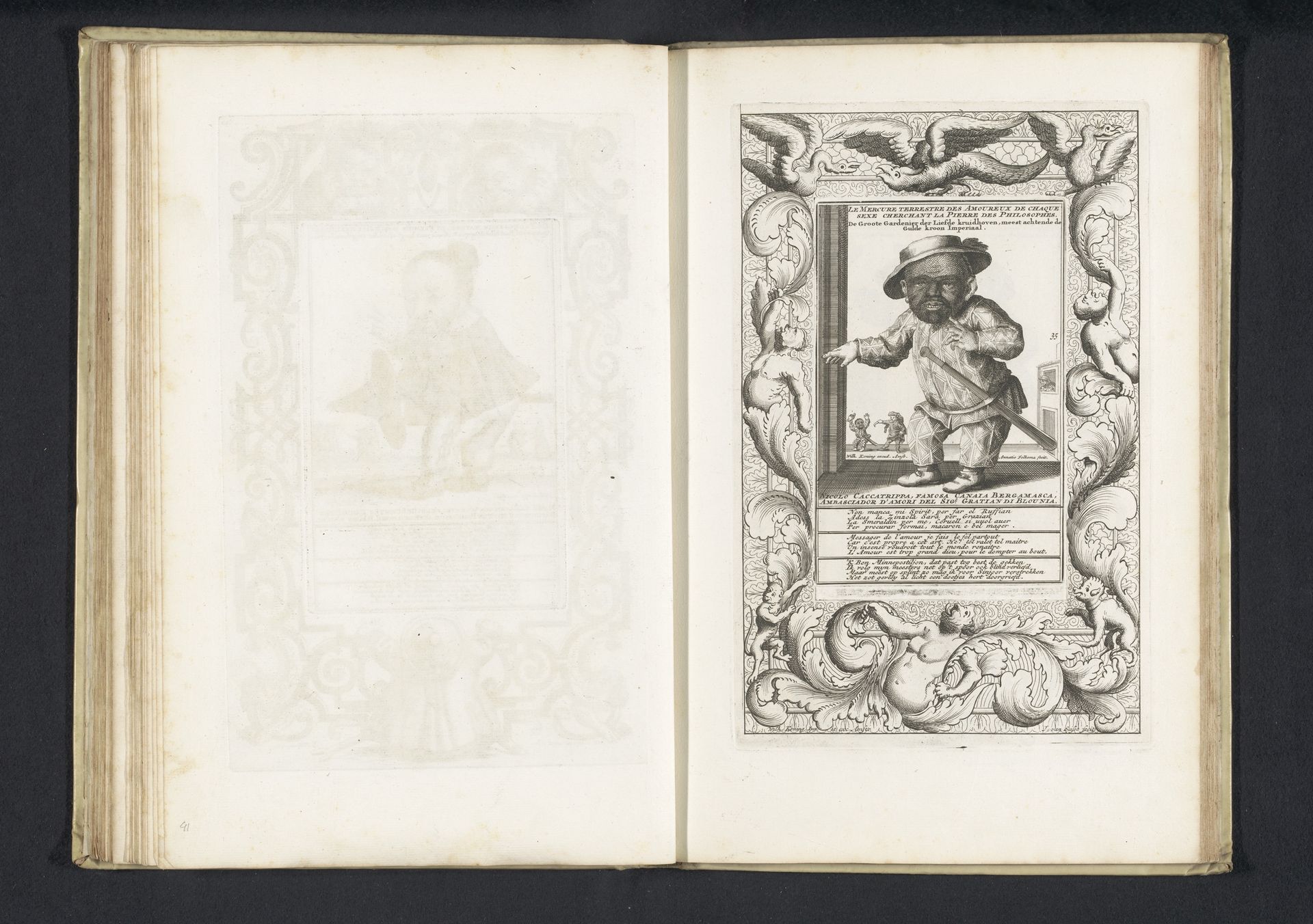 De dwerg Groote Gardenier der Liefde kruidhoven als harlekijn, 1720 by Anna Folkema