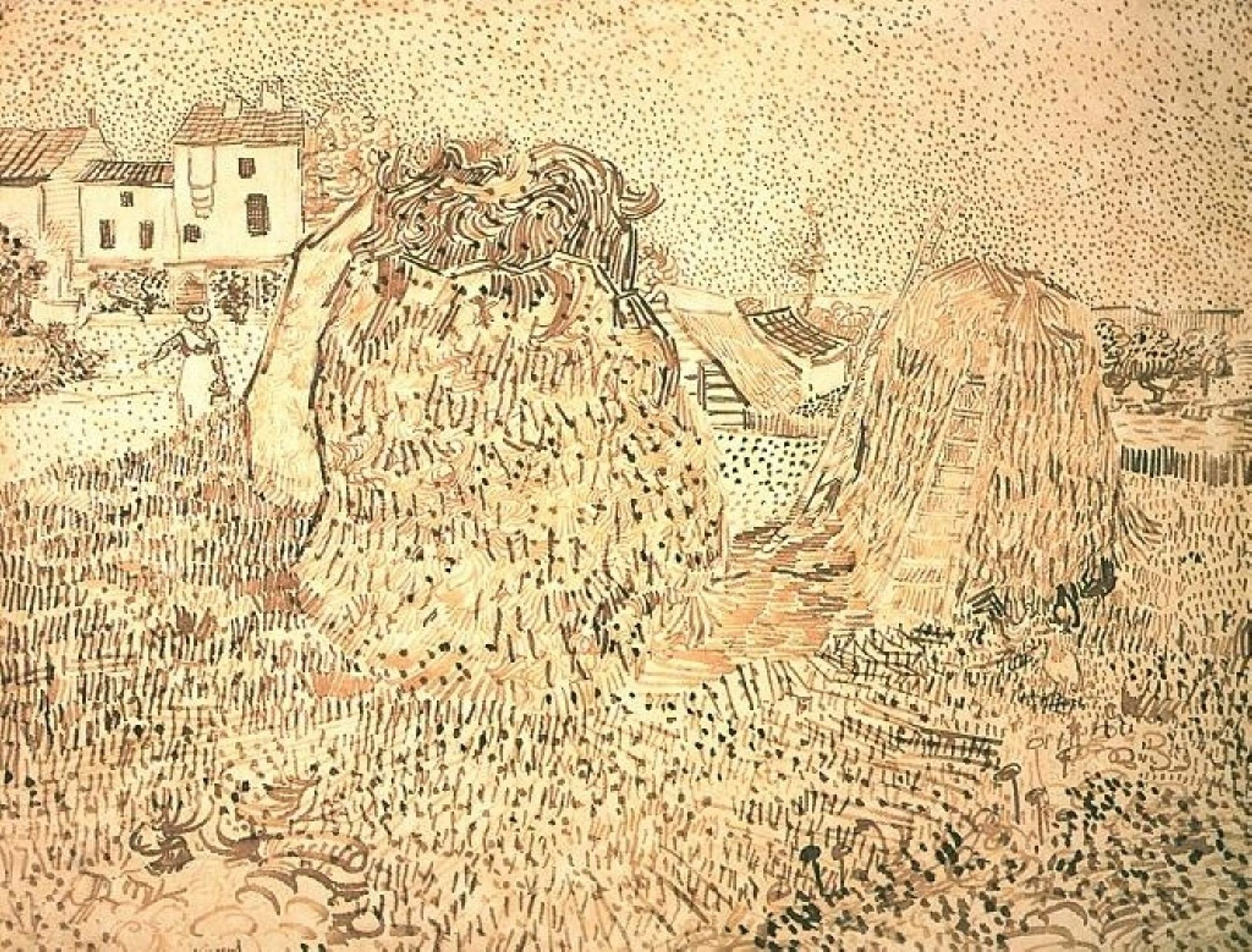 Haystacks near a Farm by Vincent van Gogh