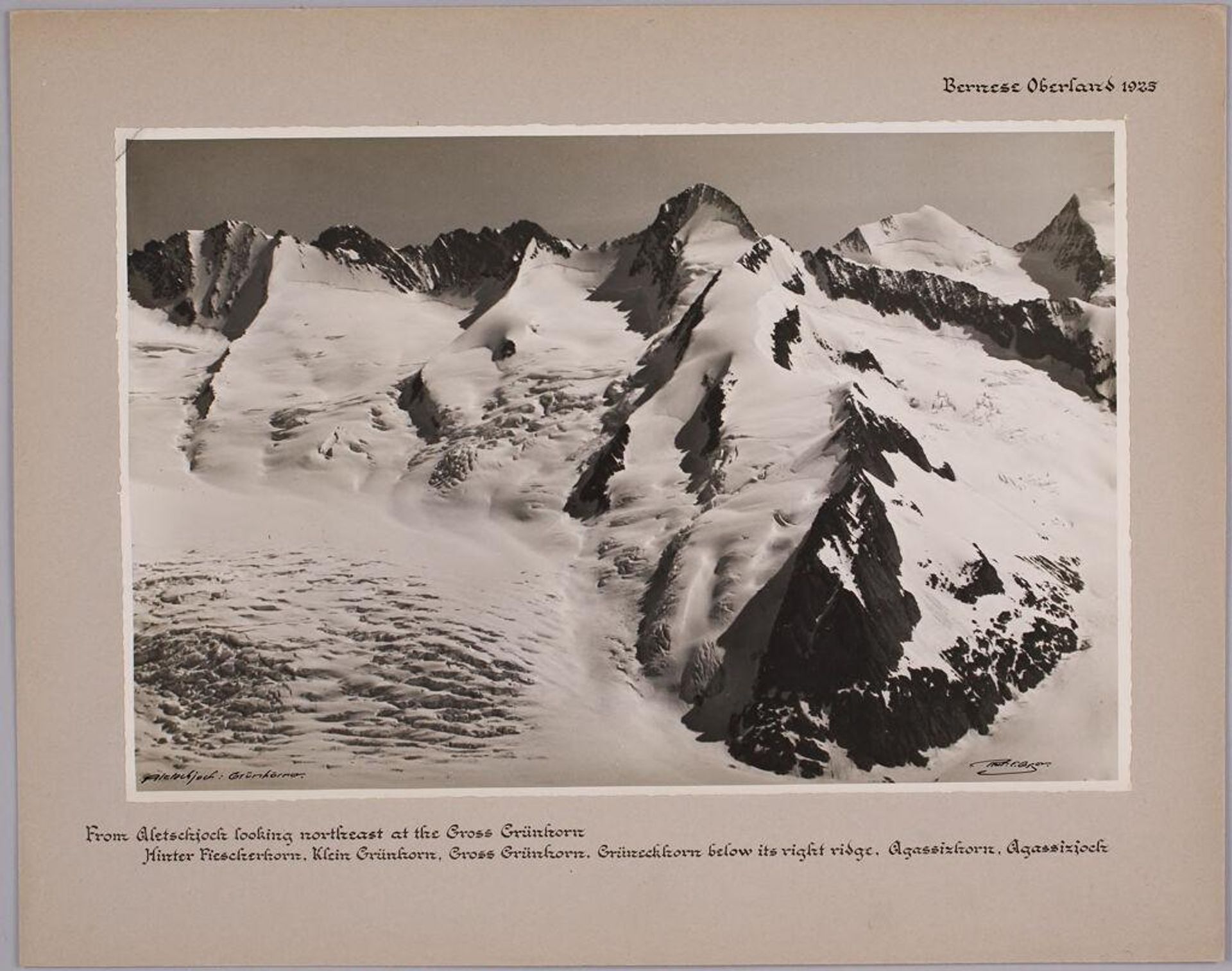 From Aletschjoch looking northeast at the Gross GrÃ¼nhorn, Bernese Oberland by E. Gyger