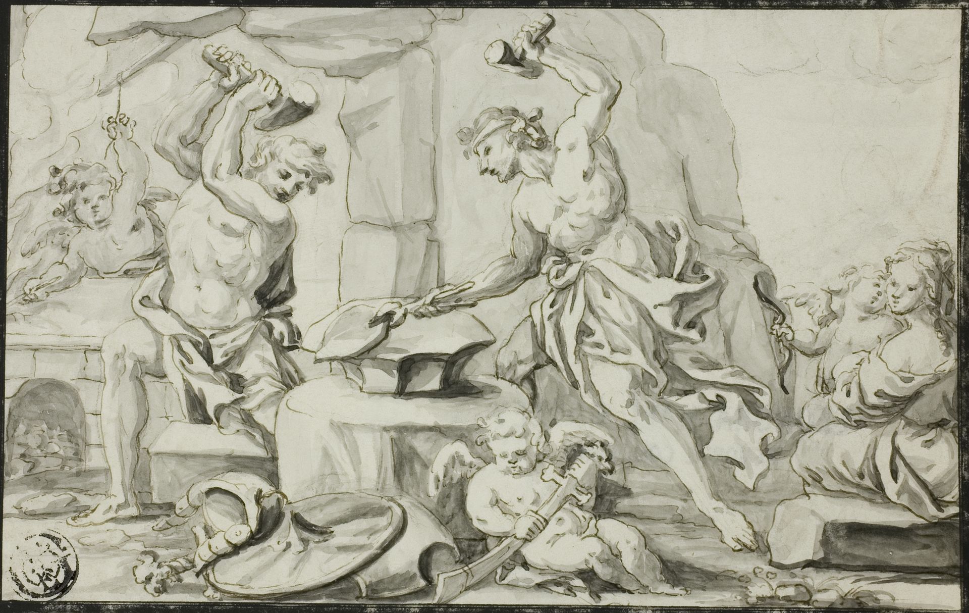 Vulcan Making Arms for Achilles, while Venus and Cupid Look On by Abraham Drentwett the Elder
