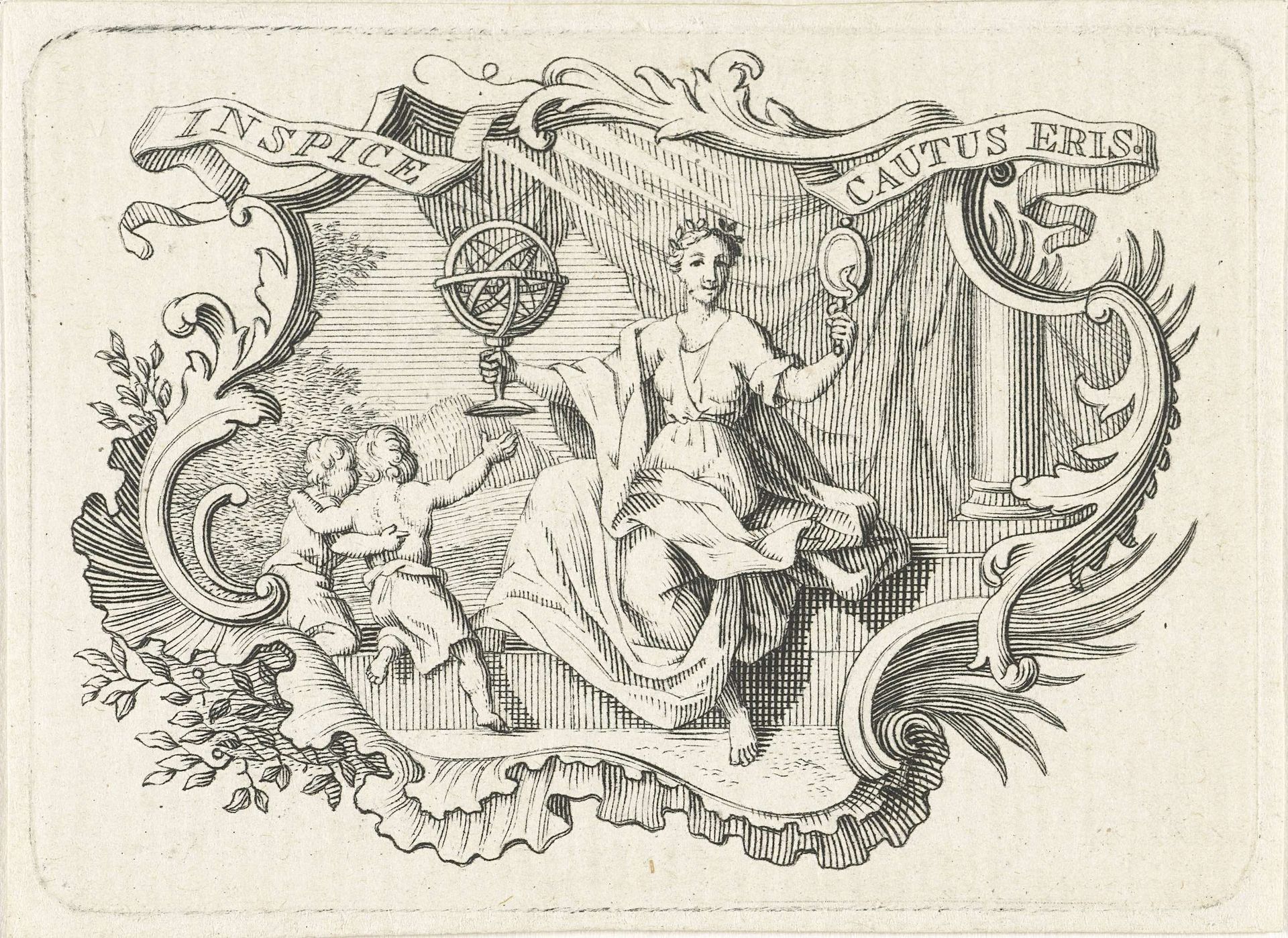 Vignet met personificatie van Voorzichtigheid in cartouche by Abraham Delfos