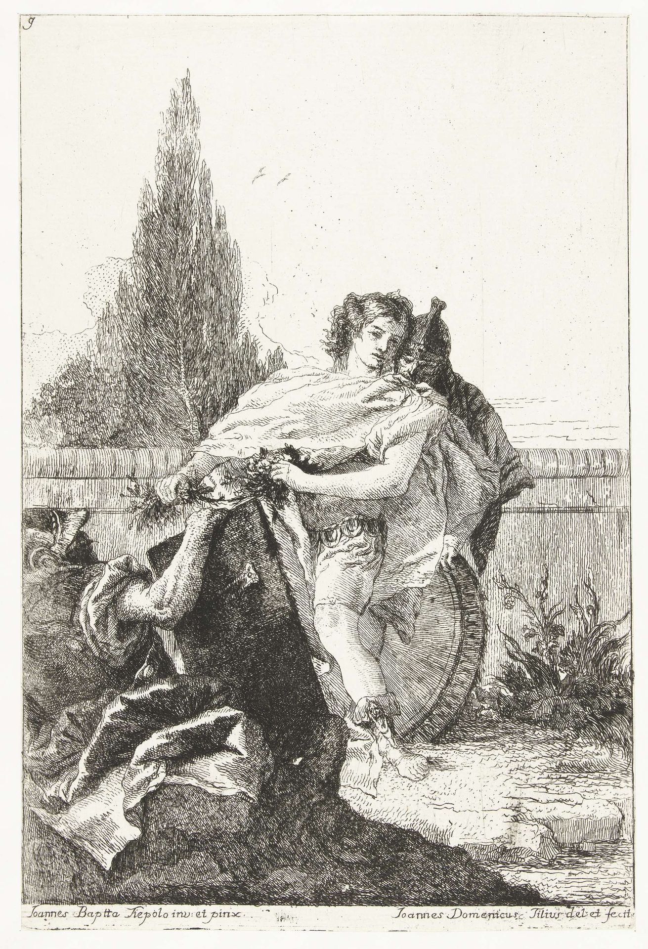 Ubaldo en Carlo verwijten Rinaldo zijn zwakte by Giovanni Domenico Tiepolo