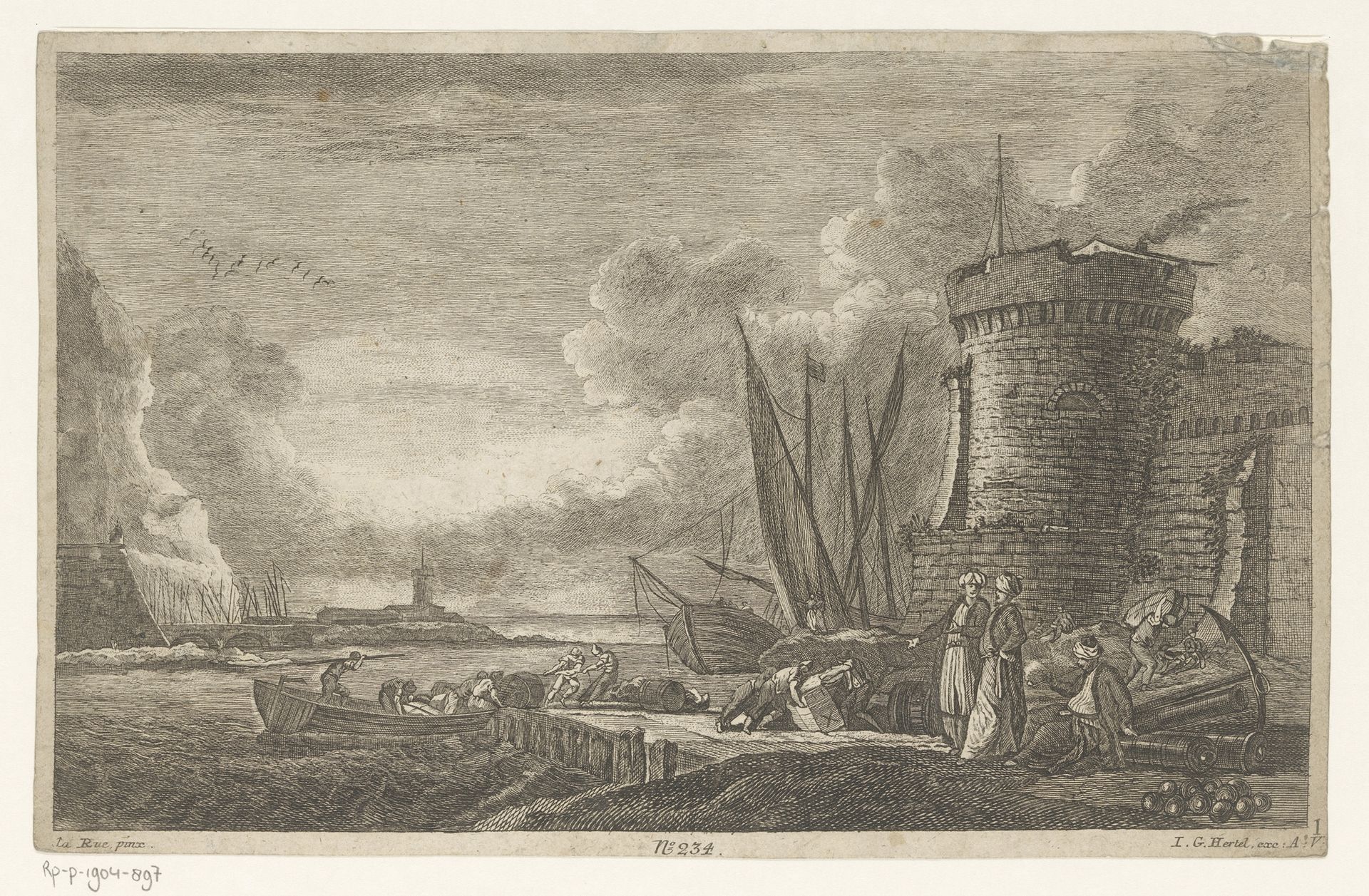 Gezicht op een haven by Georg Leopold Hertel