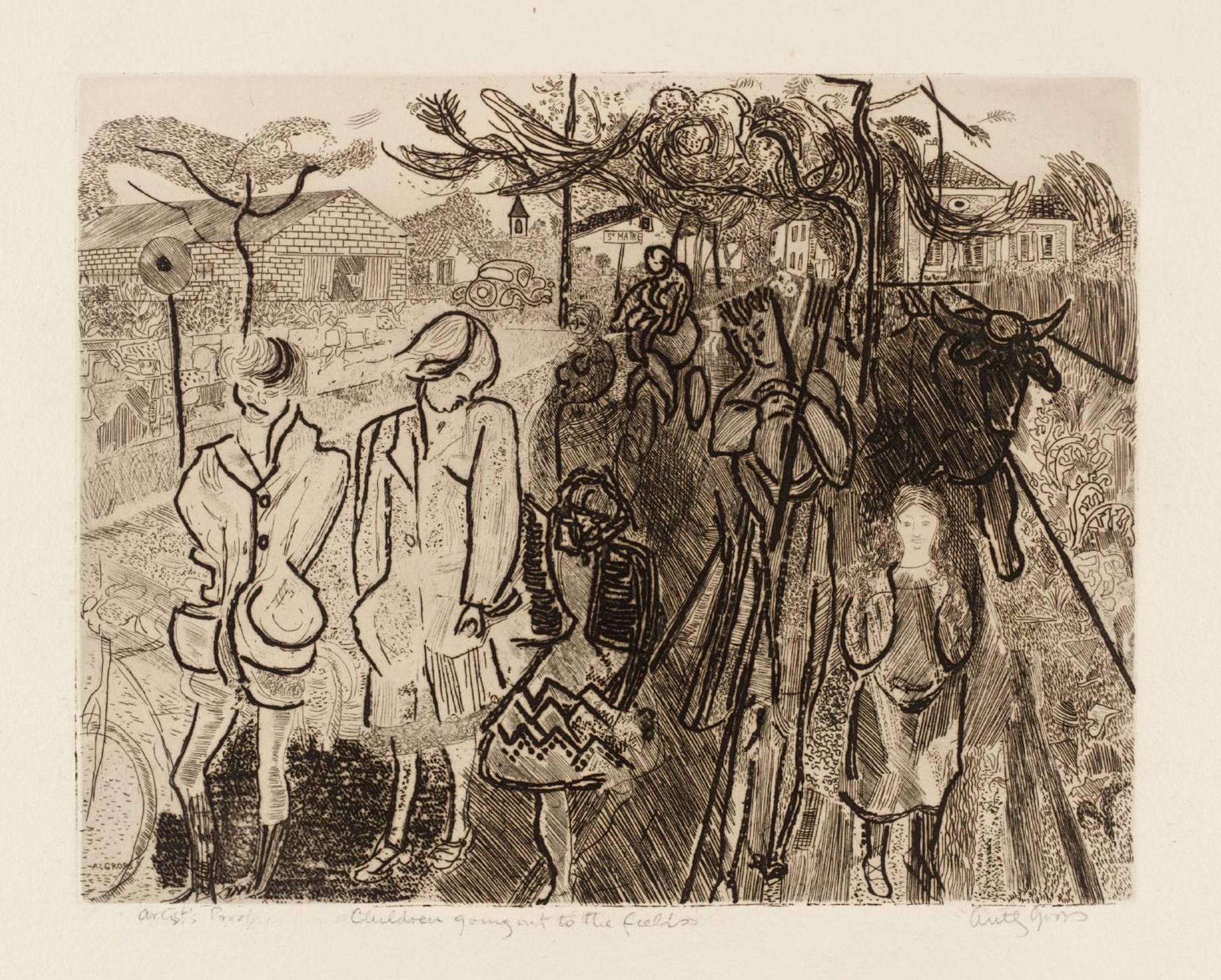 Children Going Out to the Fields (small plate) by Anthony Gross