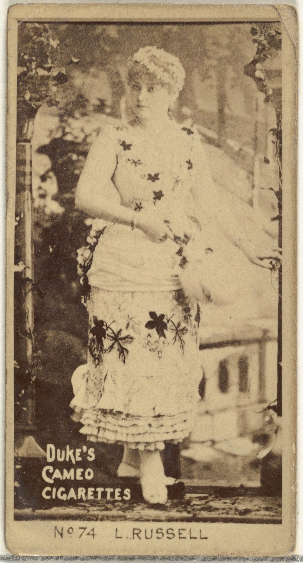 Card Number 74, Lillian Russell, from the Actors and Actresses series (N145-4) issued by Duke Sons & Co. to promote Cameo Cigarettes by W. Duke, Sons & Co.