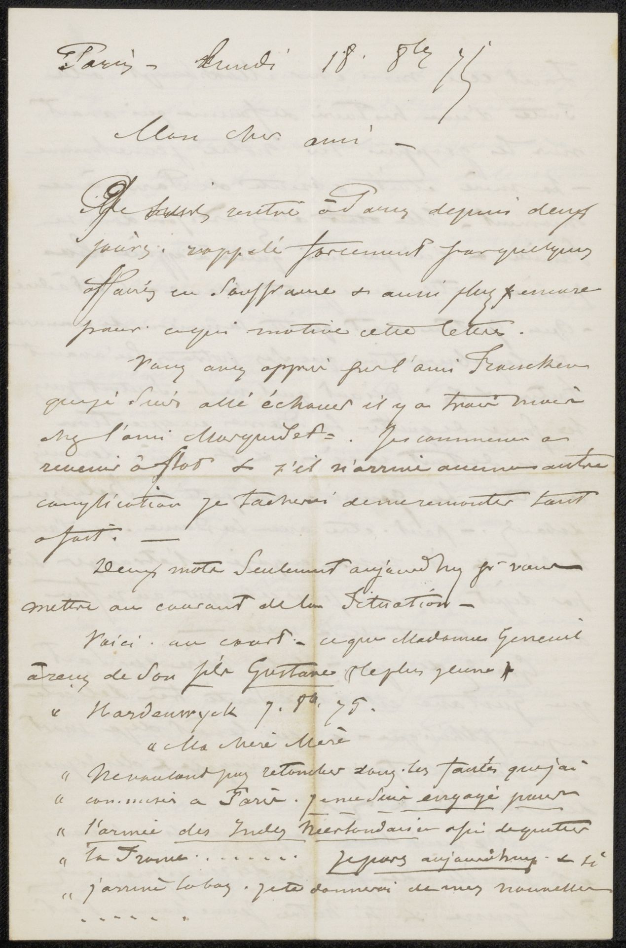 Brief aan Jan Hendrik Maschaupt by Adolphe Mouilleron