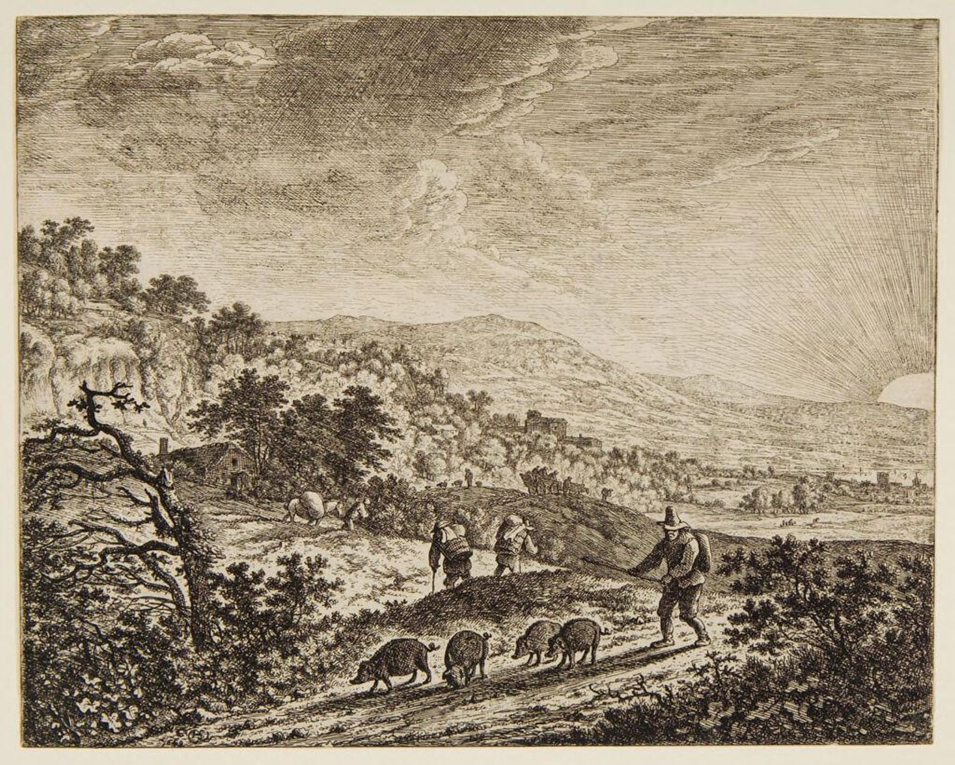 Swineherd with Four Pigs by Herman Saftleven