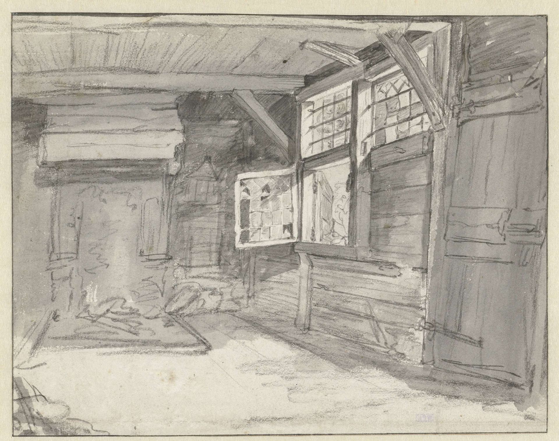 Interieur van een eenvoudige houten woning by Frans van (I) Mieris