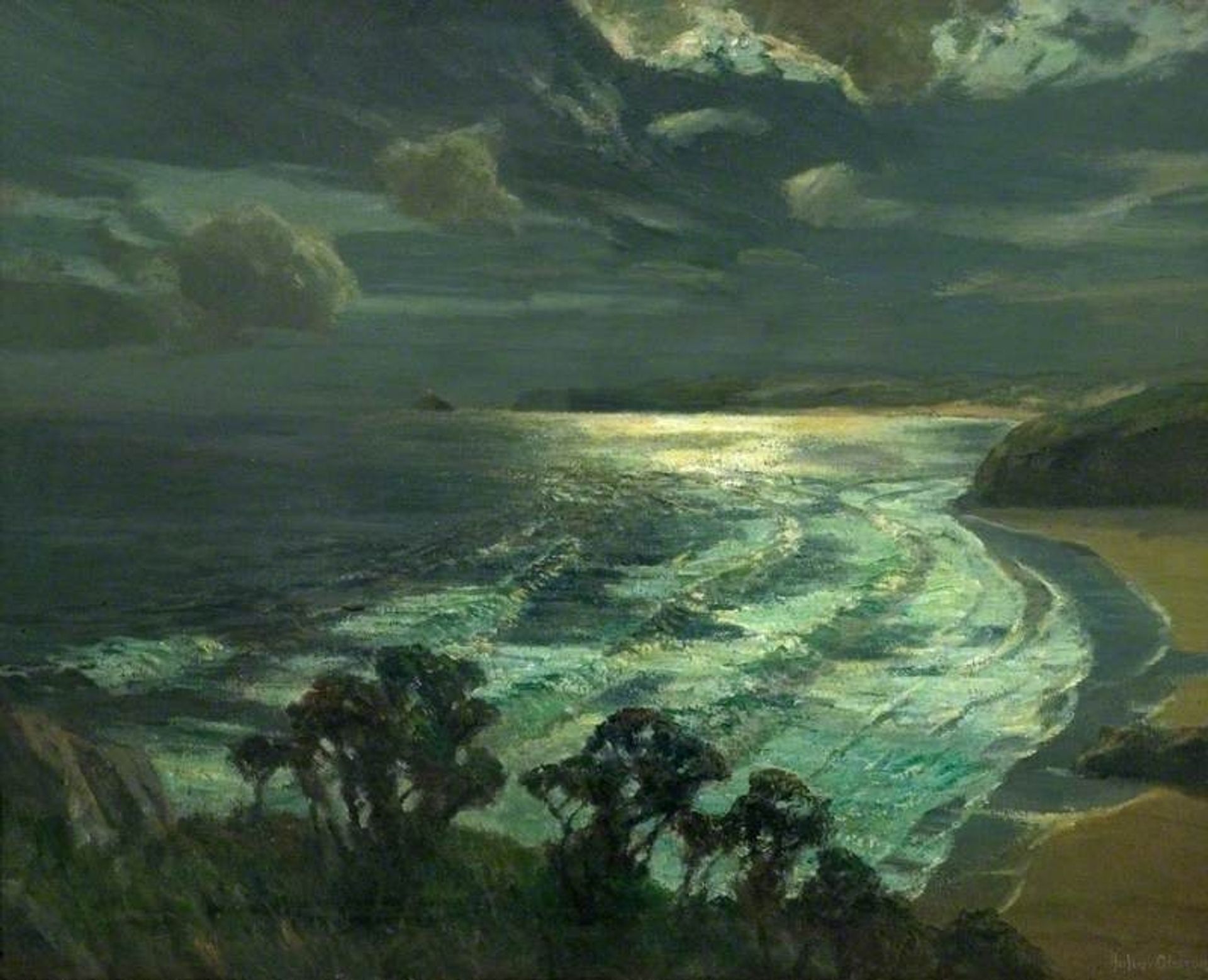 Moonlight, St Ives' Bay, Cornwall by Albert Julius Olsson