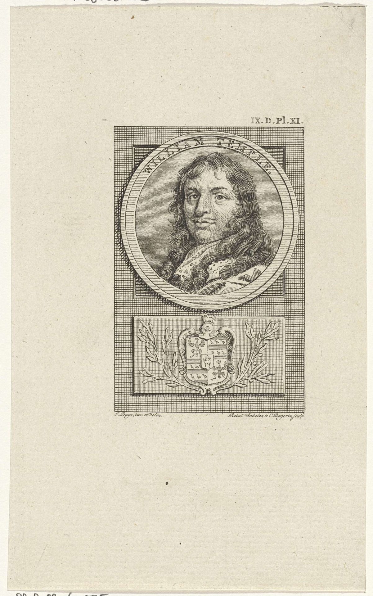 Portret van William Temple by Reinier Vinkeles