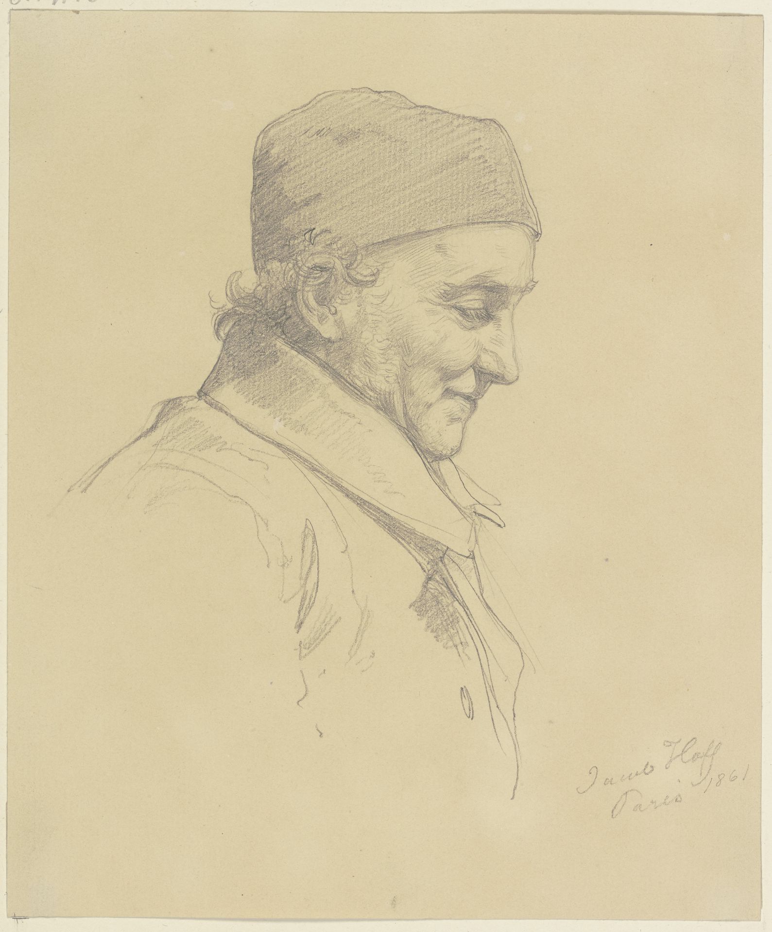 Männlicher Studienkopf, gealtert, Profil nach rechts by Johann Jakob Hoff