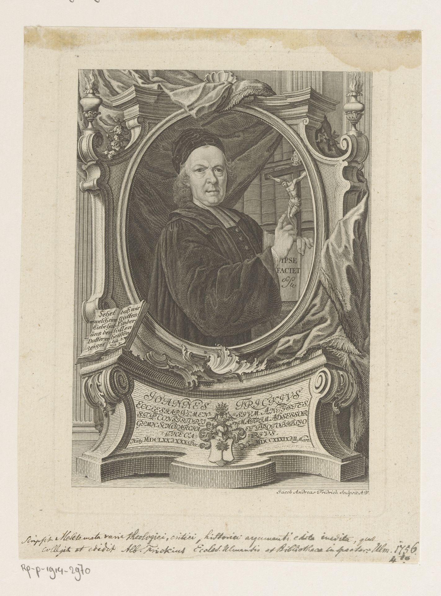 Portret van Johann Frick by Jacob Andreas (I) Fridrich