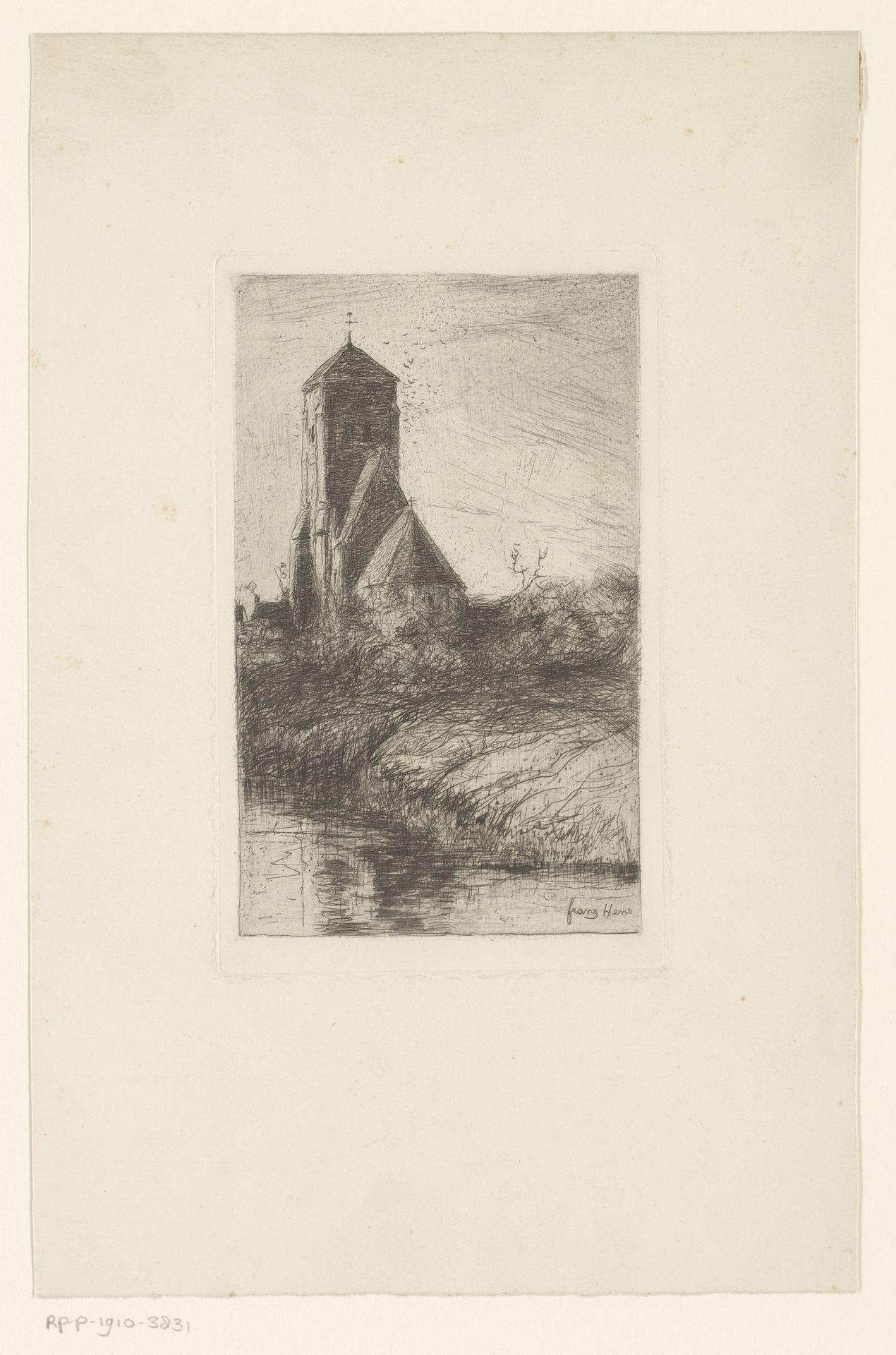 Gezicht op een kerk aan het water by Frans Hens