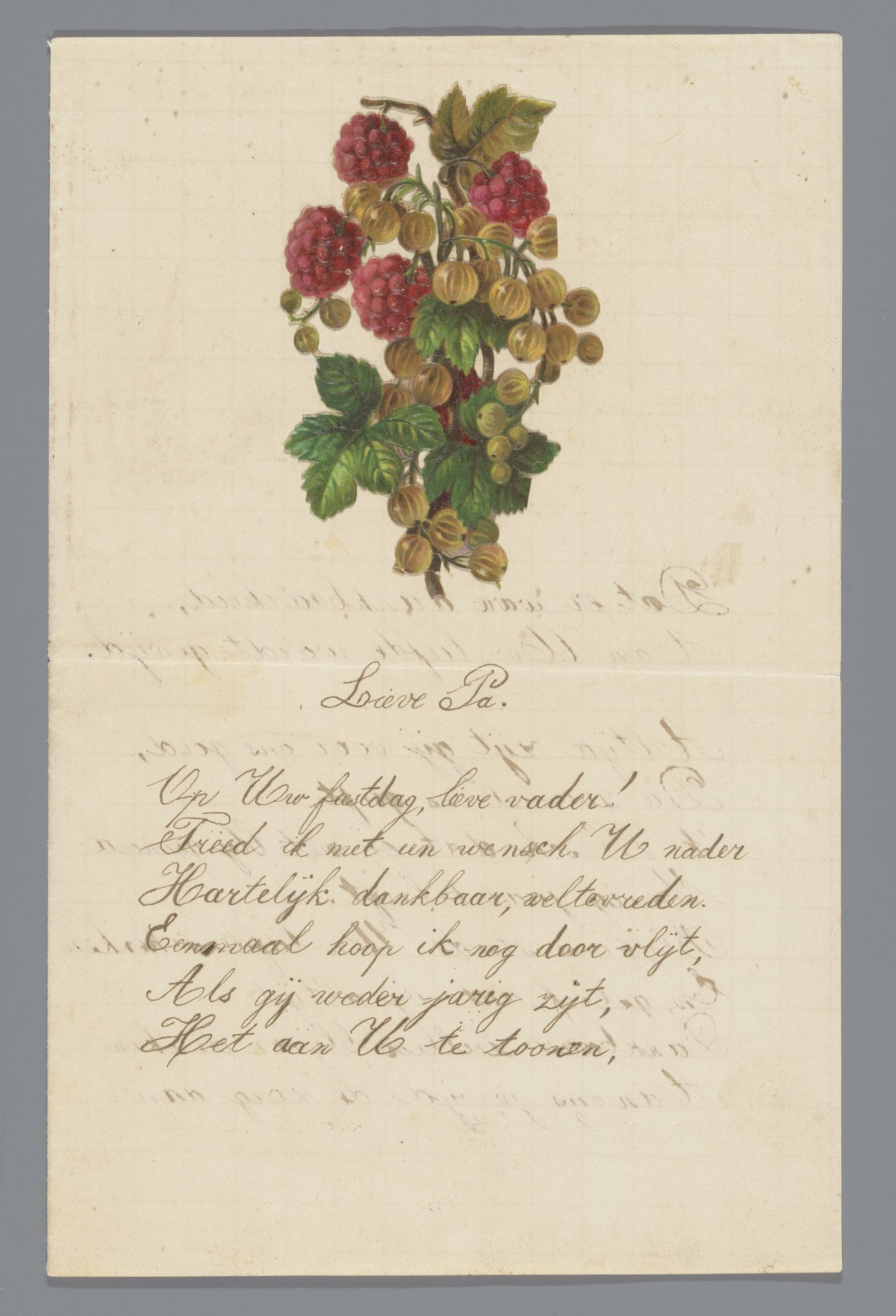 Verjaardagsgedicht van mevrouw van Delden-Ament (geboren 1869) aan haar vader J.A. Ament by Justine Caroline Ament