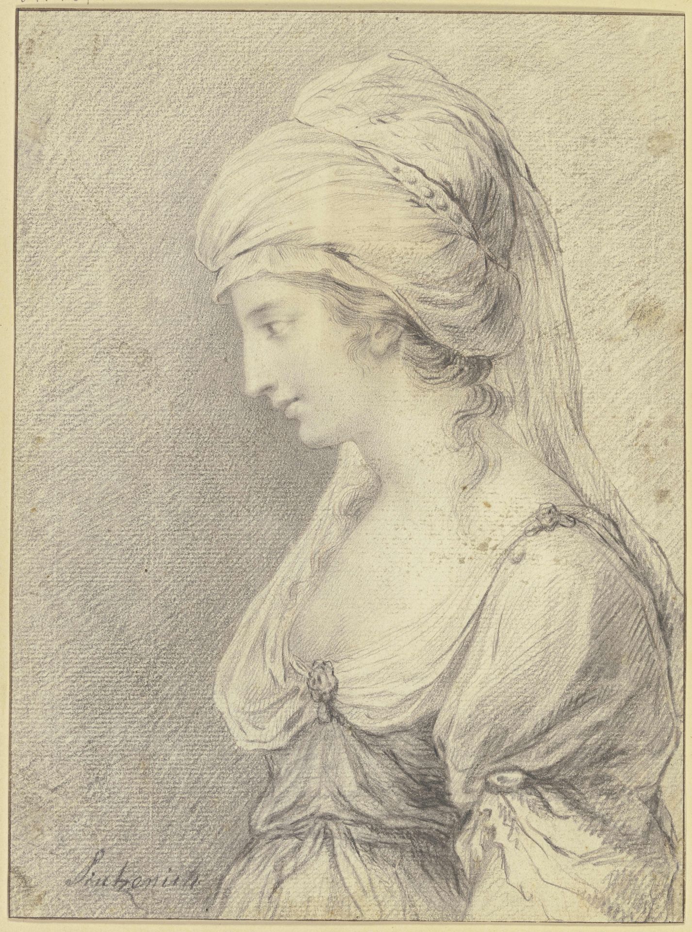 Dame mit turbanartiger Kopfbedeckung im Profil nach links (Zémire aus _Zémire et Azor_) by Heinrich Sintzenich