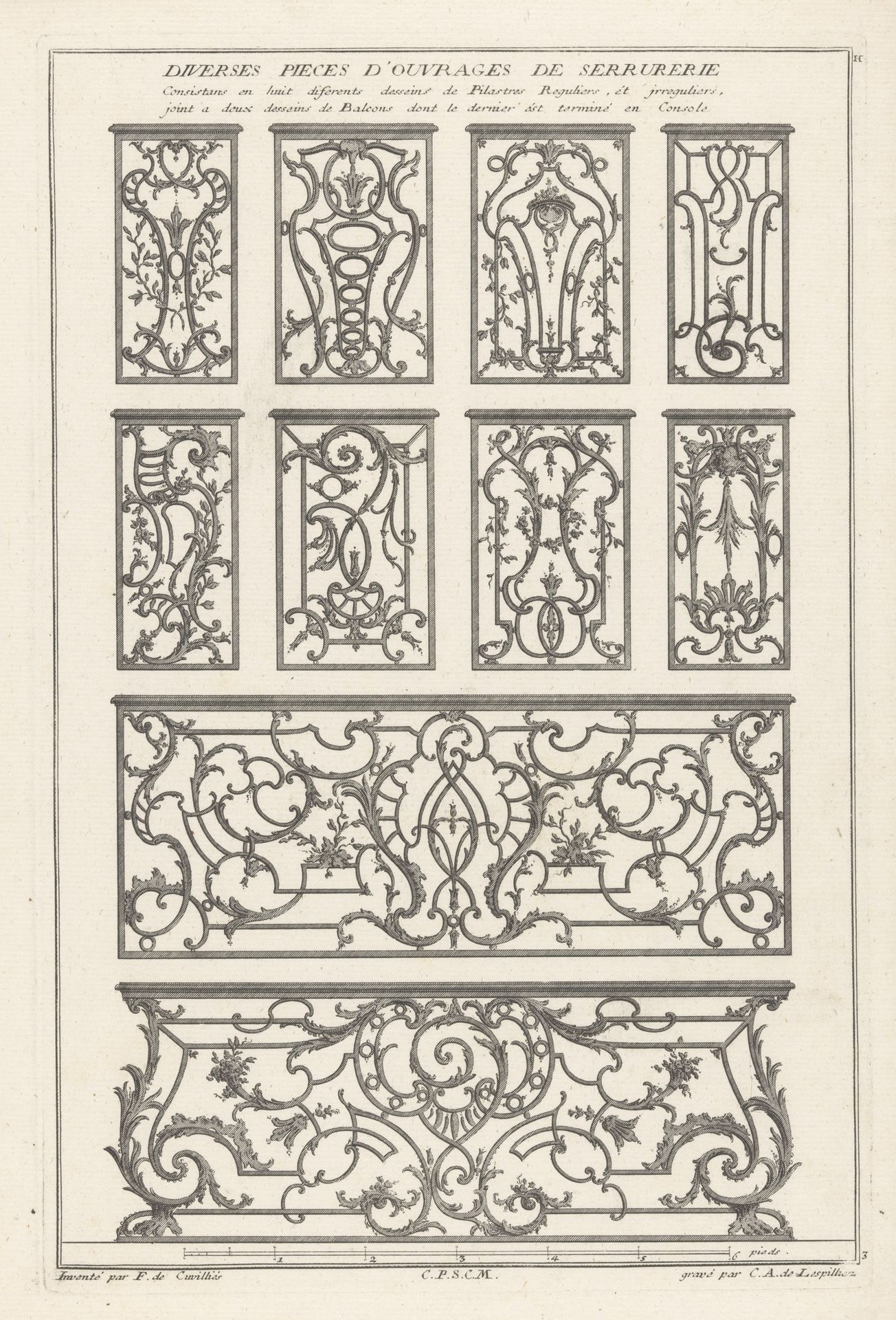 Pilasters en balkonhekken by Carl Albert von Lespilliez