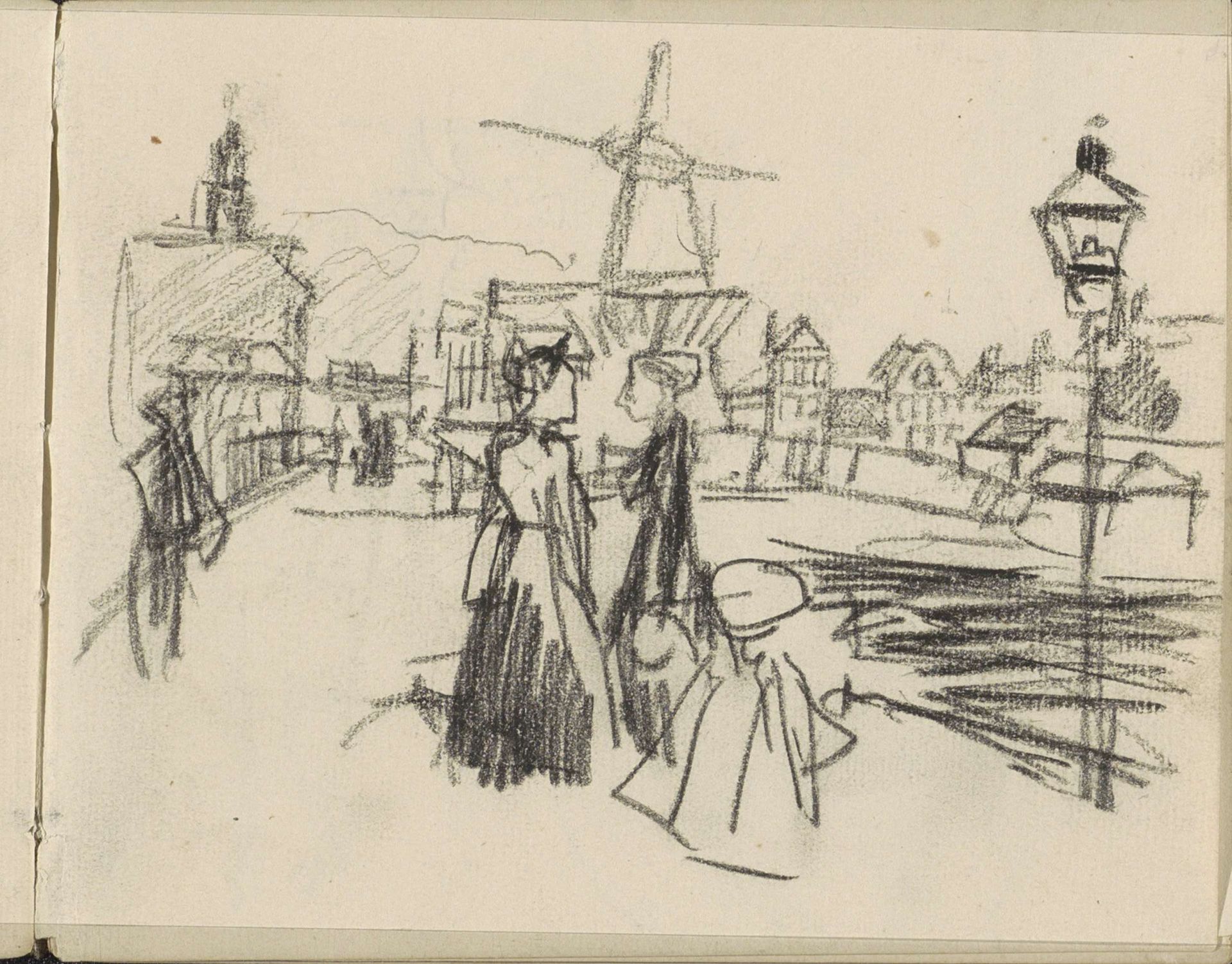 Gezicht op het Blekerspad te Amsterdam met molen De Victor by George Hendrik Breitner