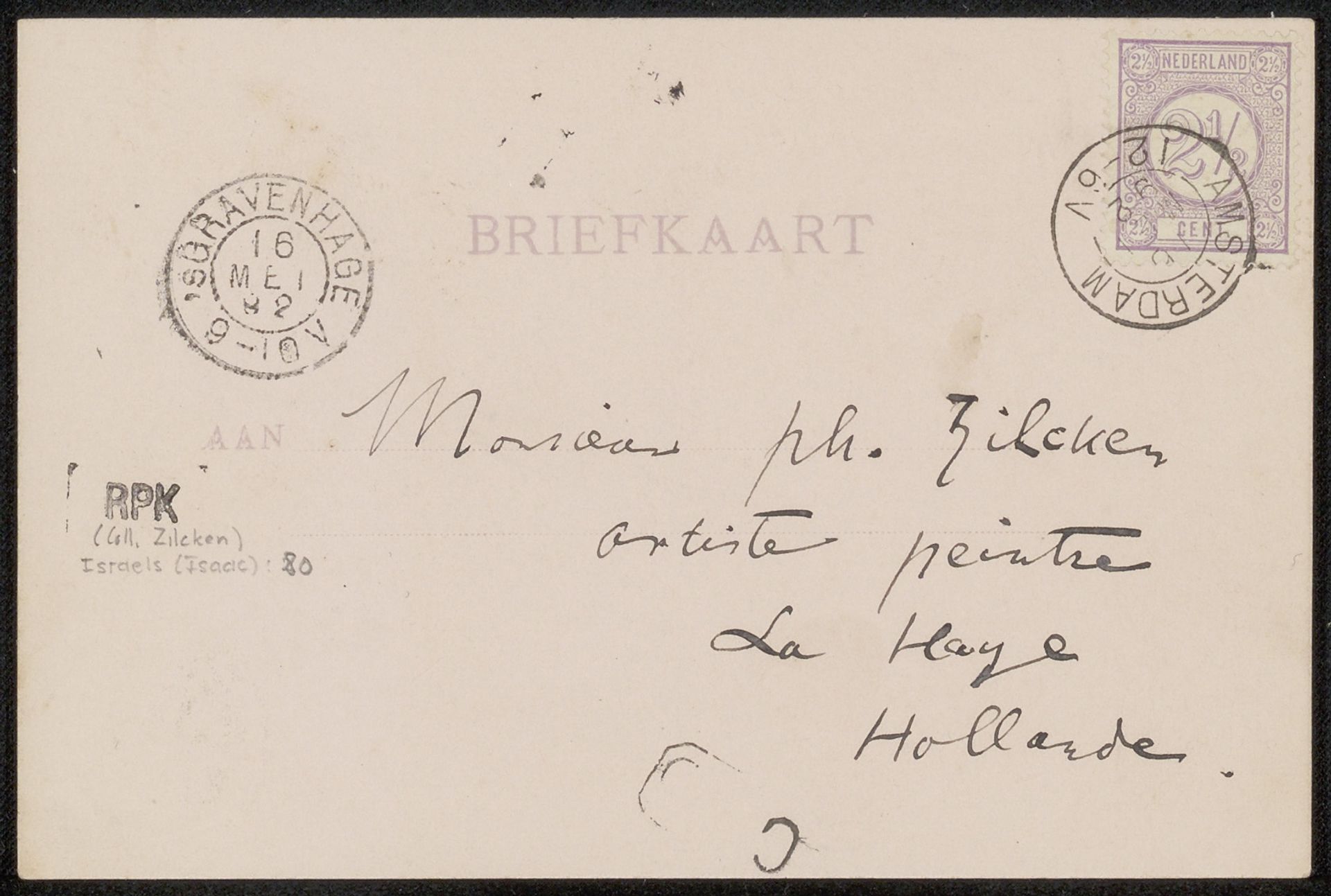 Briefkaart aan Philip Zilcken by Isaac Israels