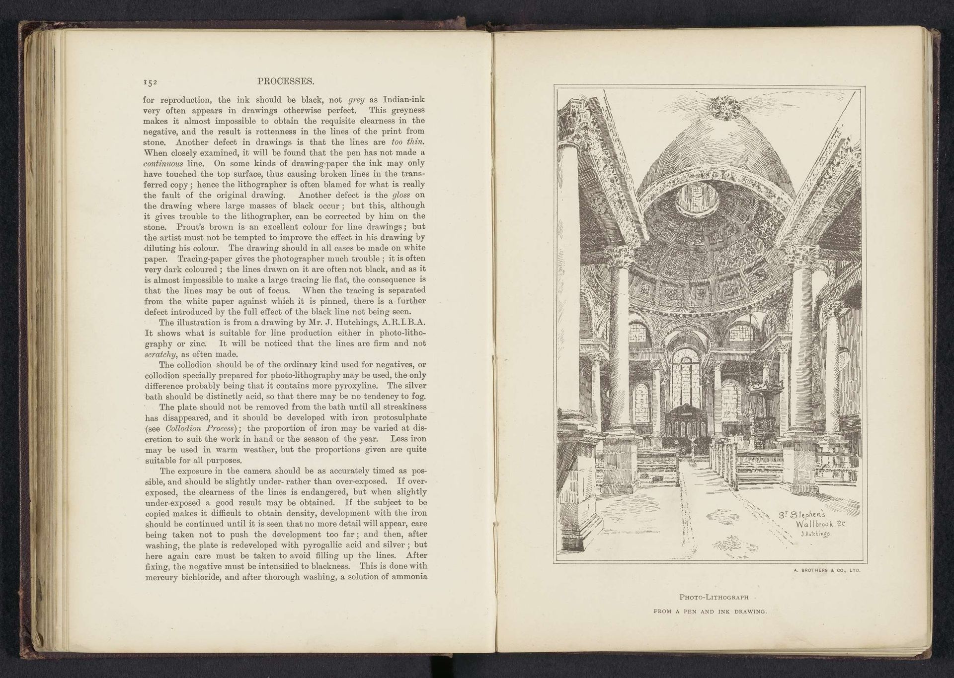 Fotoreproductie van een tekening, voorstellende een interieur van de Saint Stephen Walbrook by Anonymous
