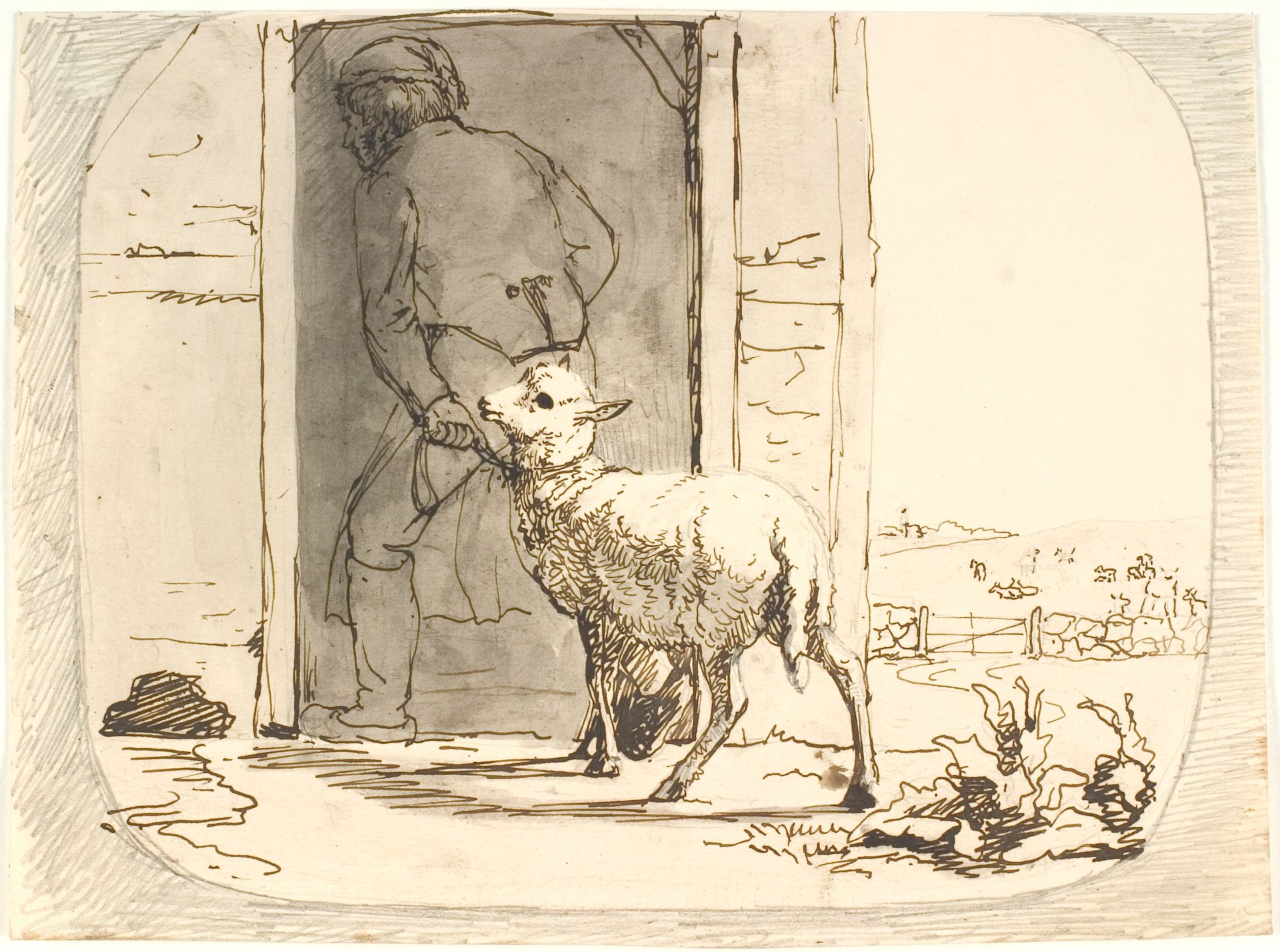 Et lam føres ind i stalden by Lorenz Frølich