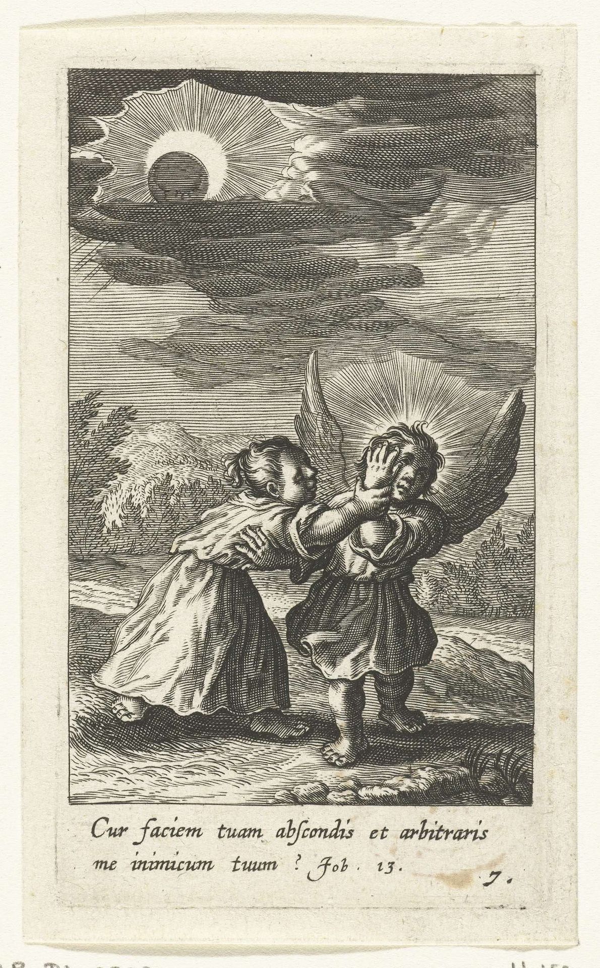 Kind en engel bij zonsverduistering by Boëtius Adamsz. Bolswert