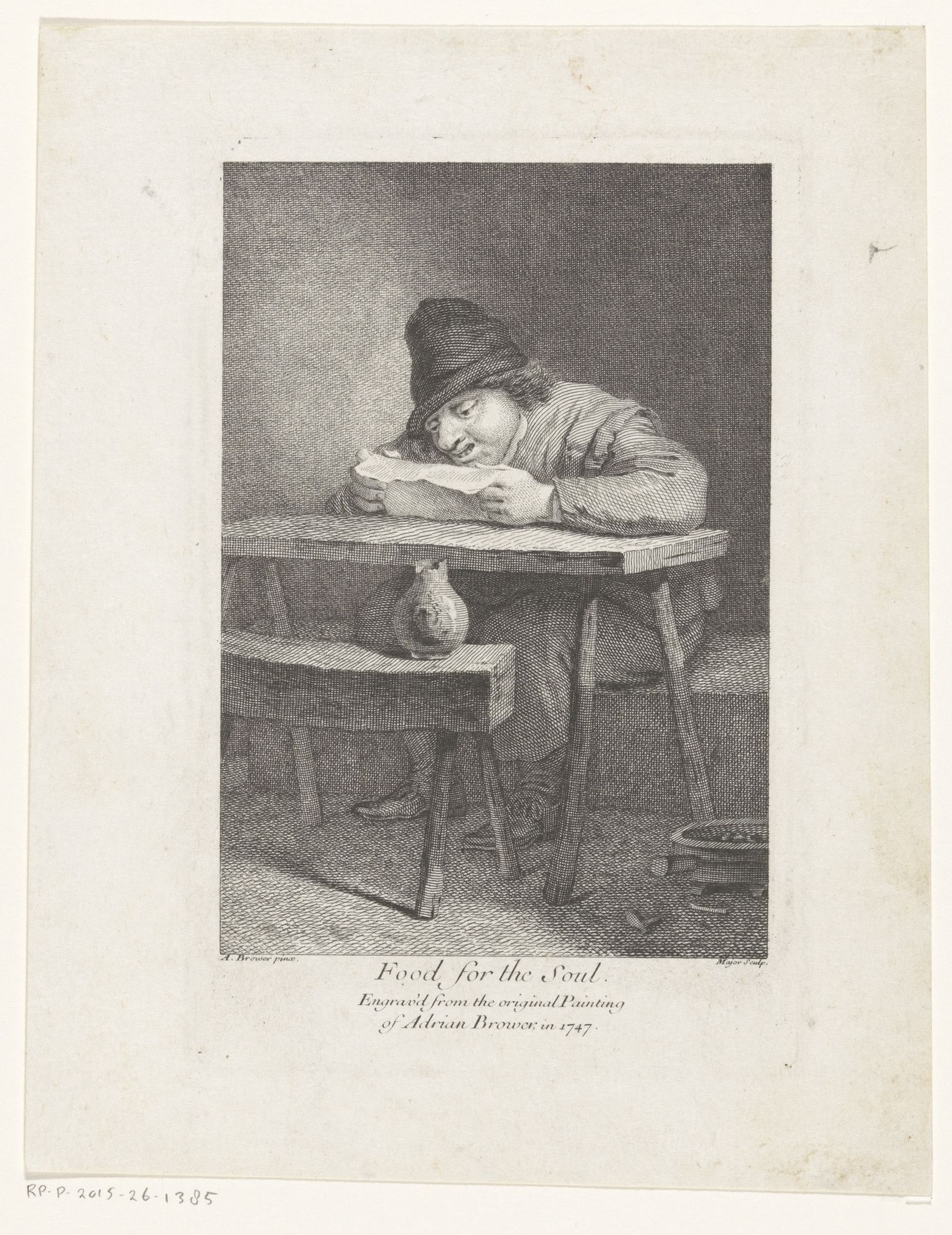 Lezende boer aan een tafel by Thomas Major