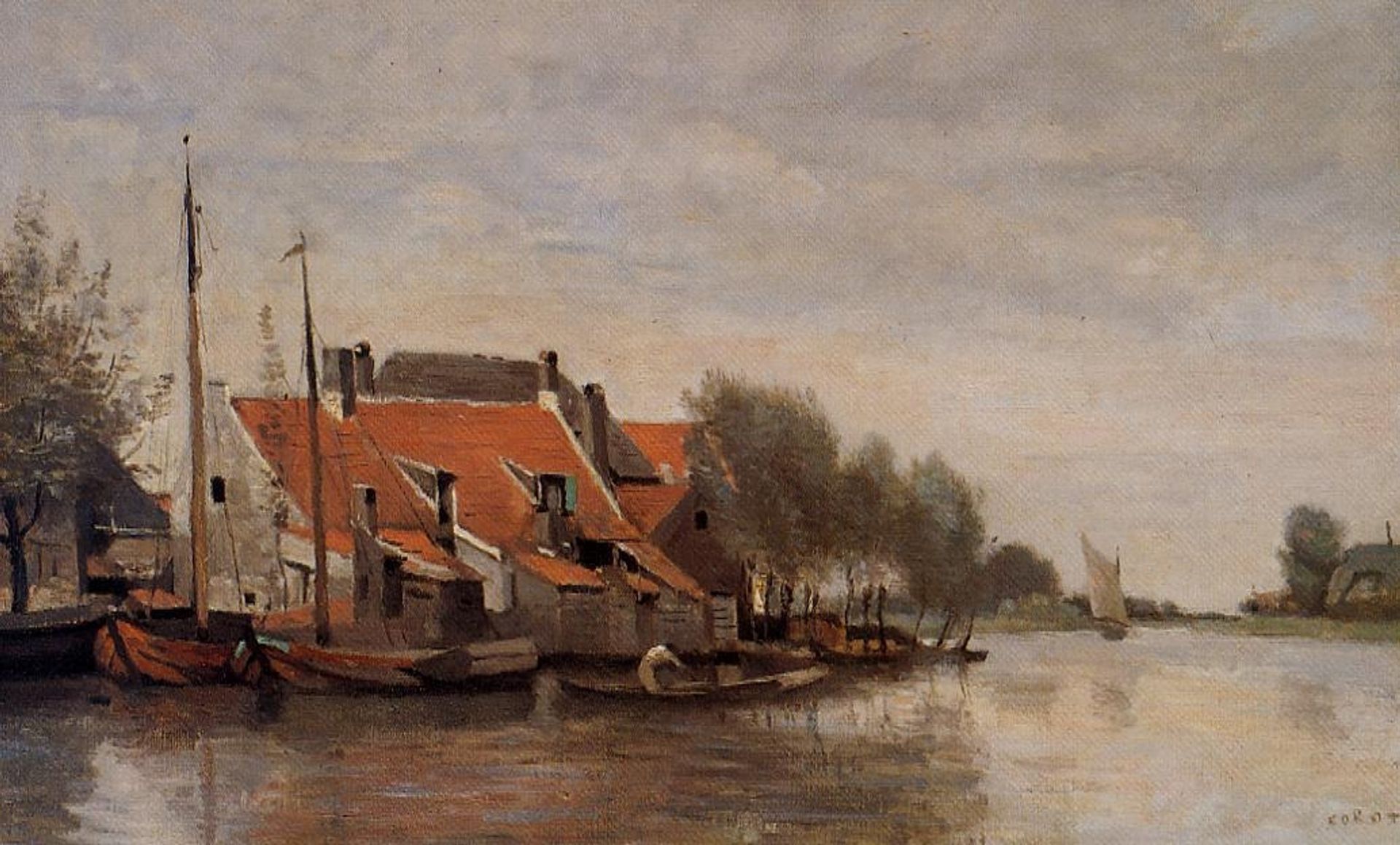 Near Rotterdam, Small Houses on the Banks of a Canal by Camille Corot