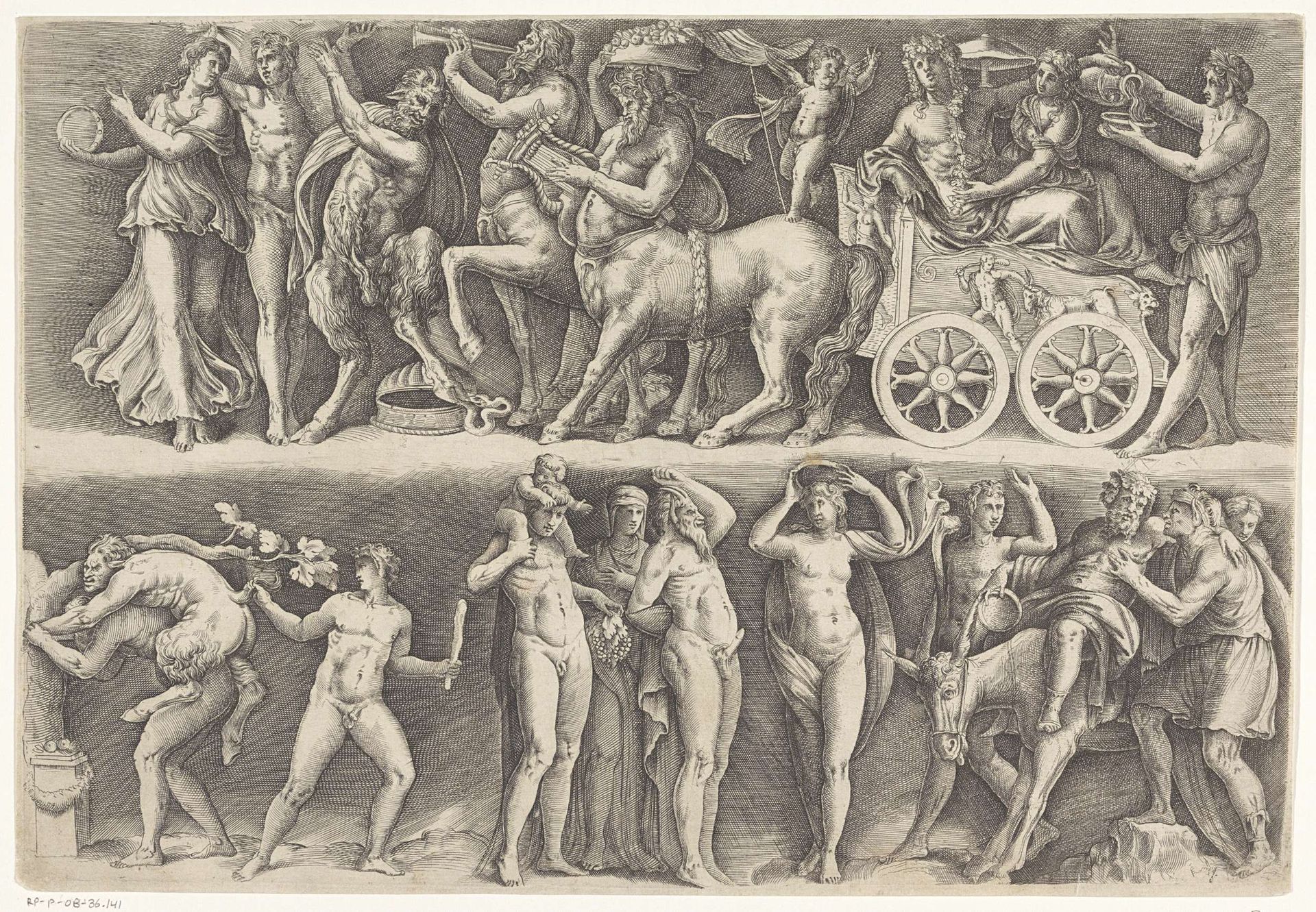Antiek reliëf met Bacchus en Ariadne by Battista Franco