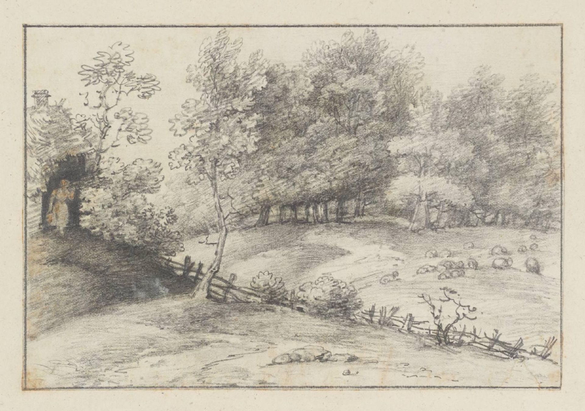 Meadows at the Edge of a Wood, Sheep Grazing by John Laporte