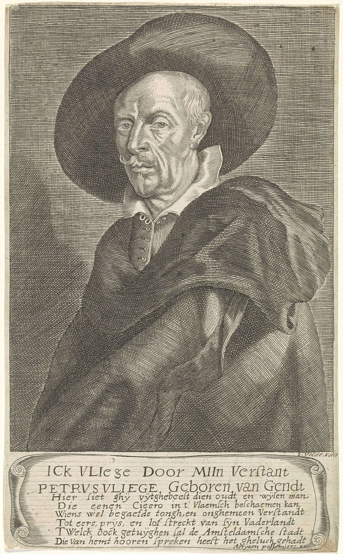 Portret van de Vlaams letterkundige Petrus Vliege by Jan Veenhuysen